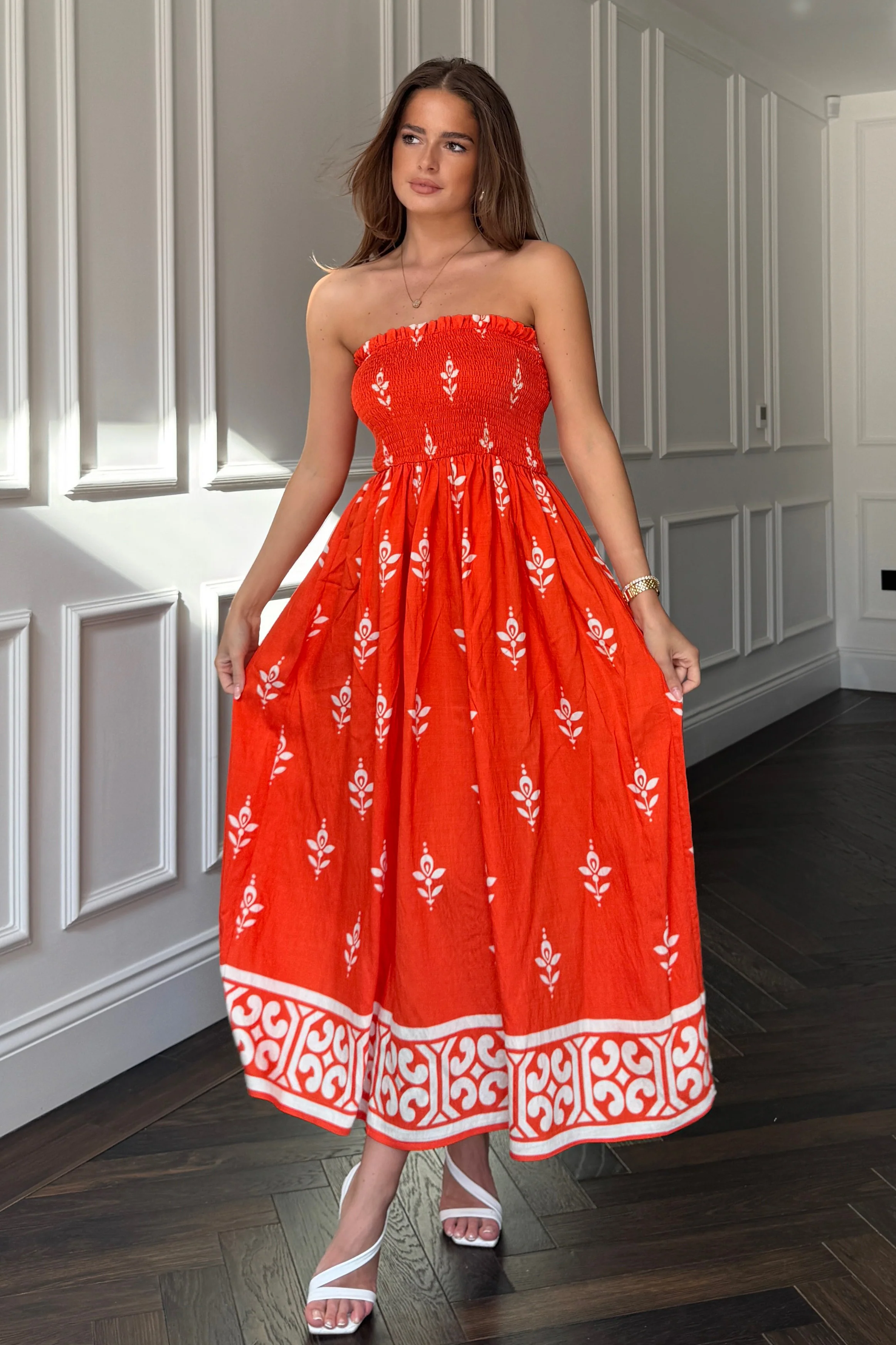 Abby Orange Border Print Maxi Dress - Image 5