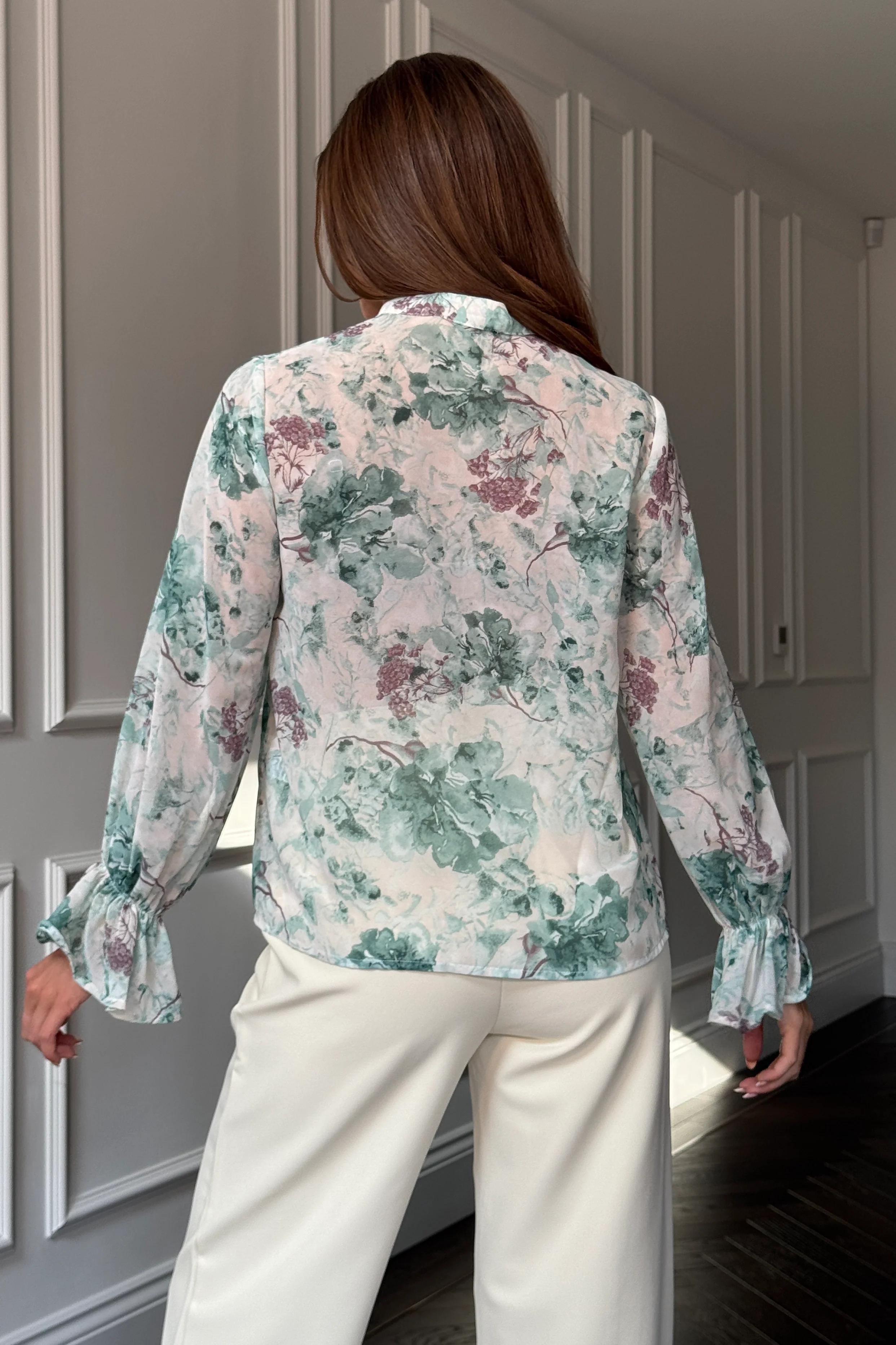 Aideen Frill Sleeve Floral High Neck Blouse - Image 5