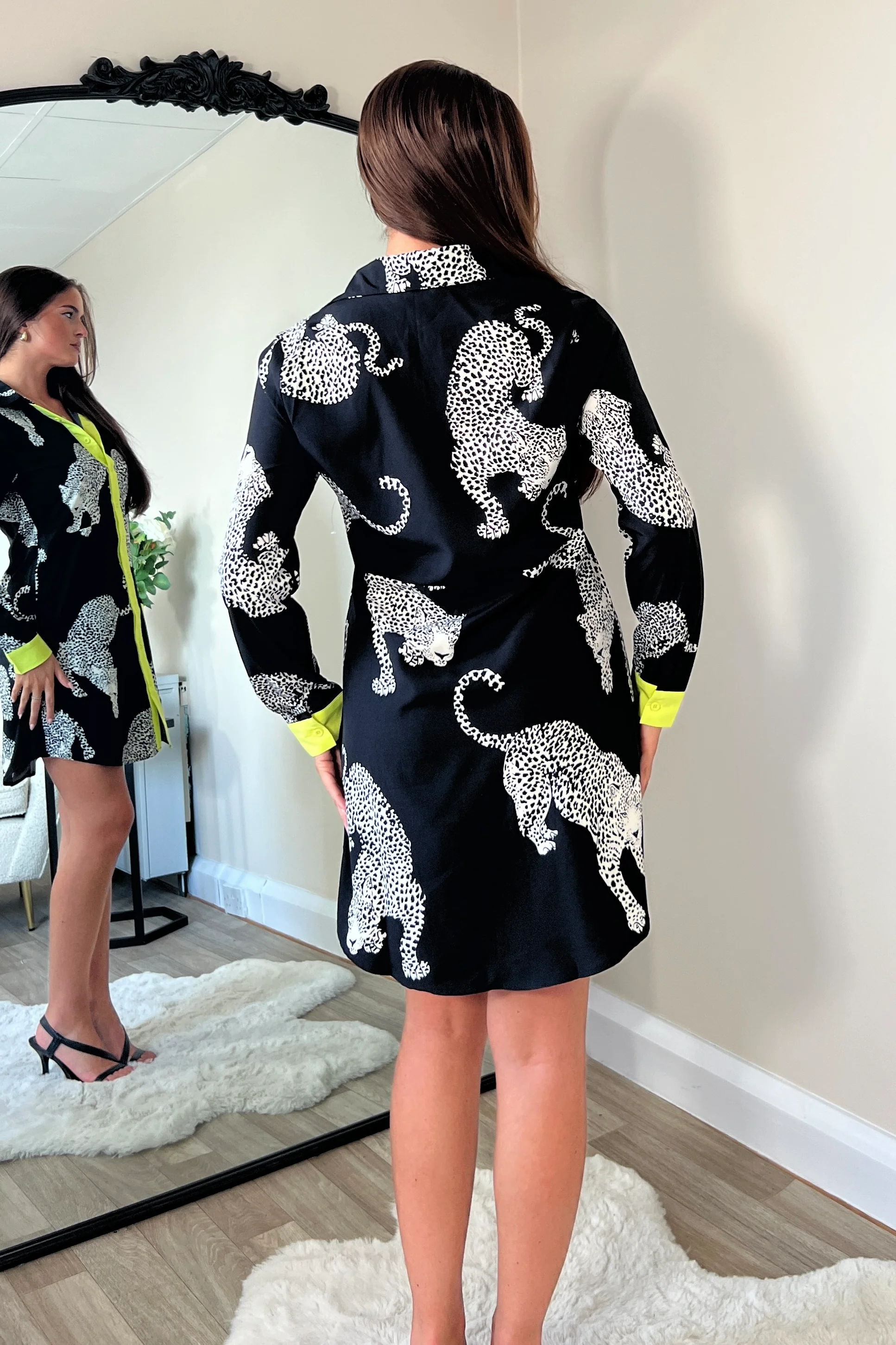 Alana Cheetah Print Mini Shirt Dress Black - Image 4