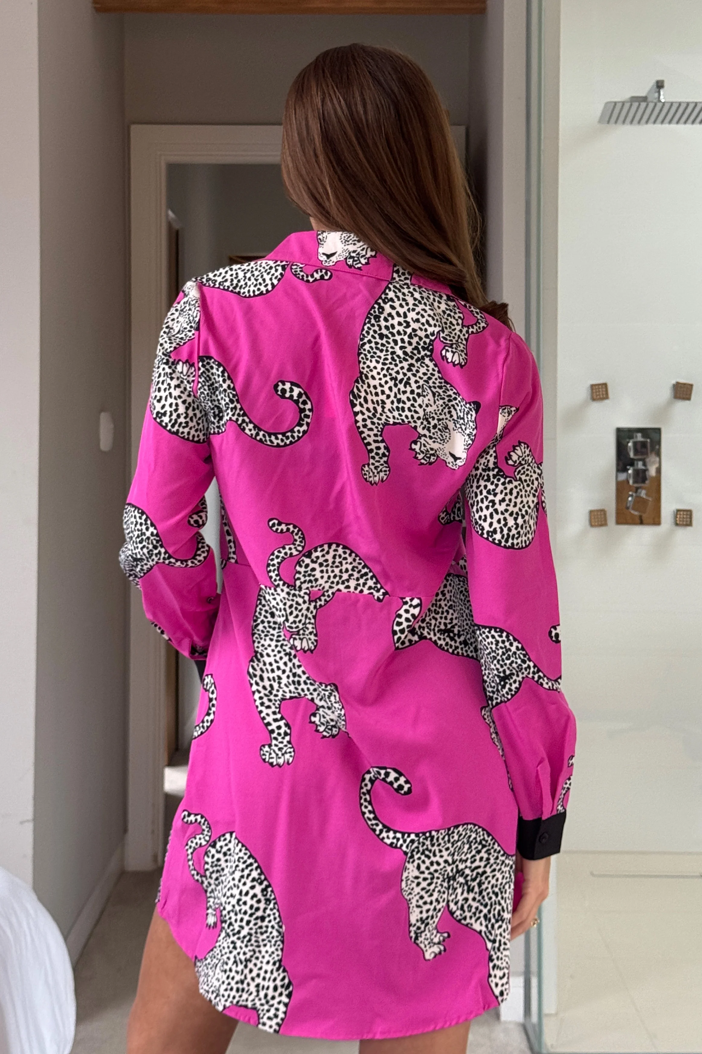 Alana Pink Cheetah Print Mini Shirt Dress - Image 5