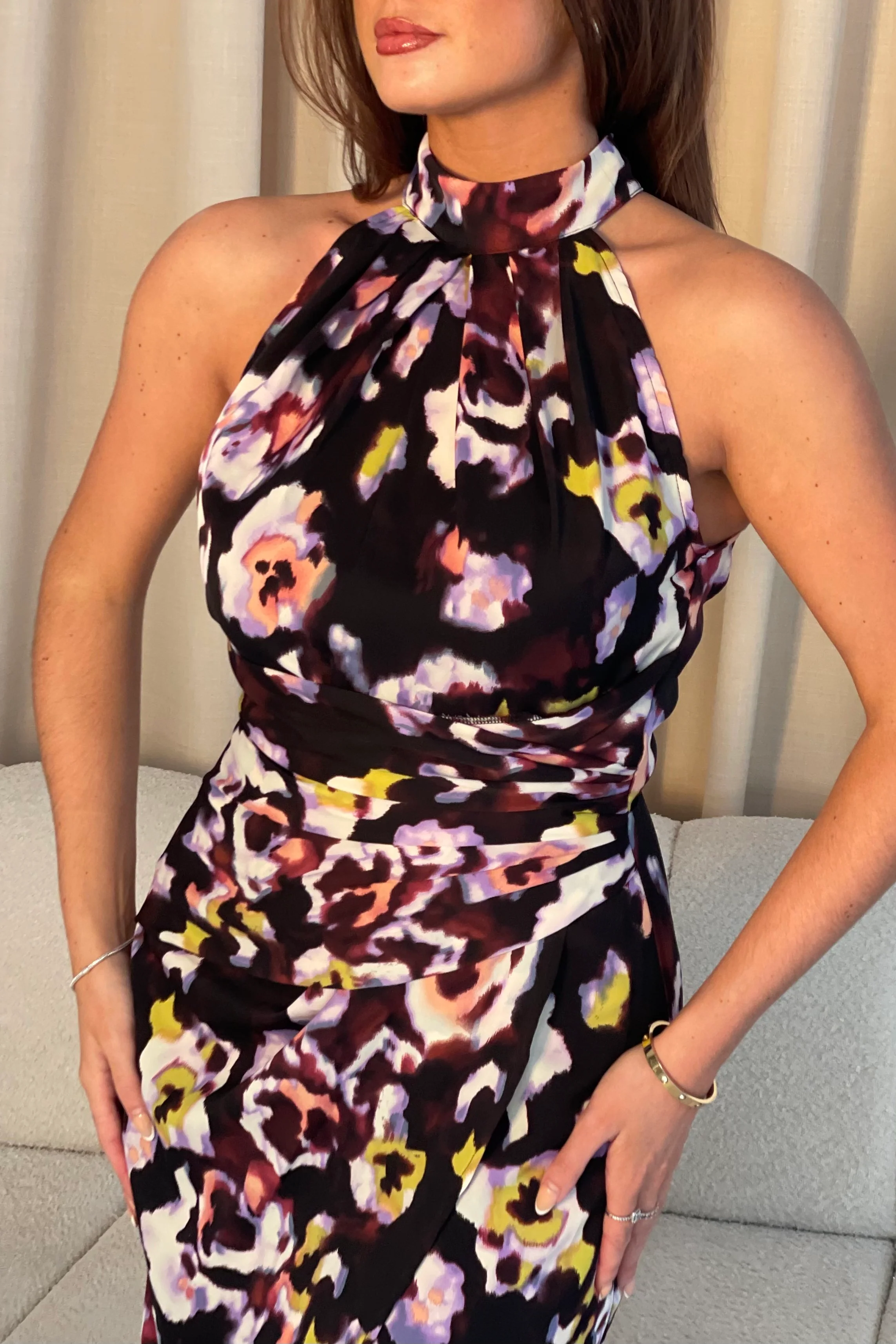 Alessia Halterneck Wrap Detail Midi Dress Floral - Image 2