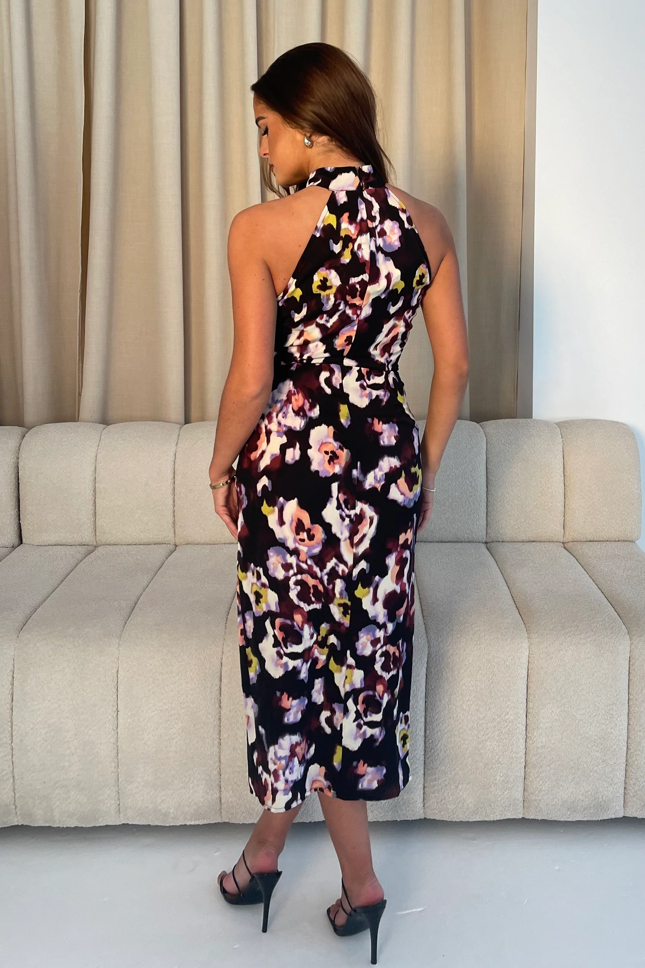 Alessia Halterneck Wrap Detail Midi Dress Floral - Image 4
