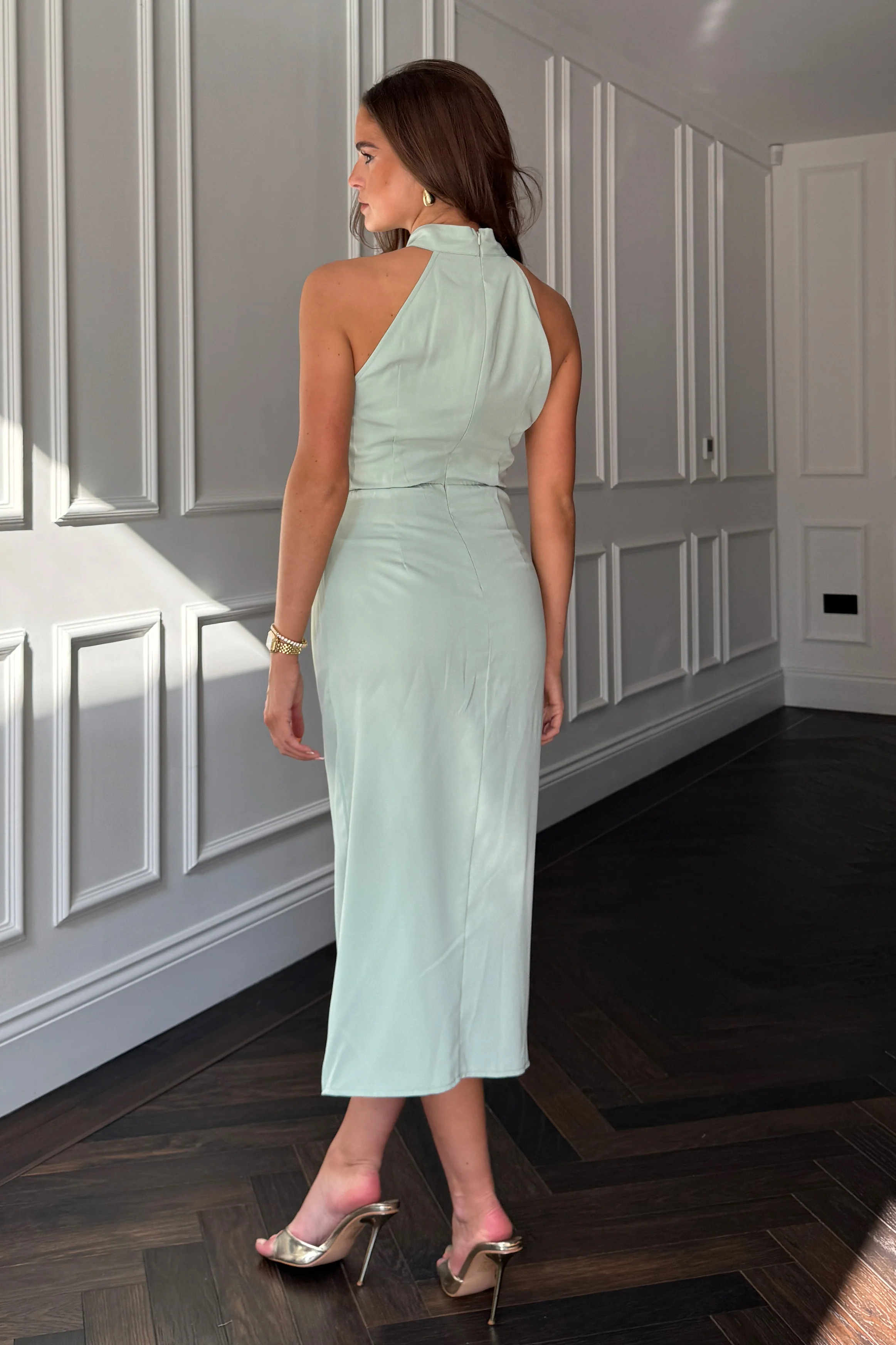 Alessia Halter Neck Midi Dress In Sage - Image 4