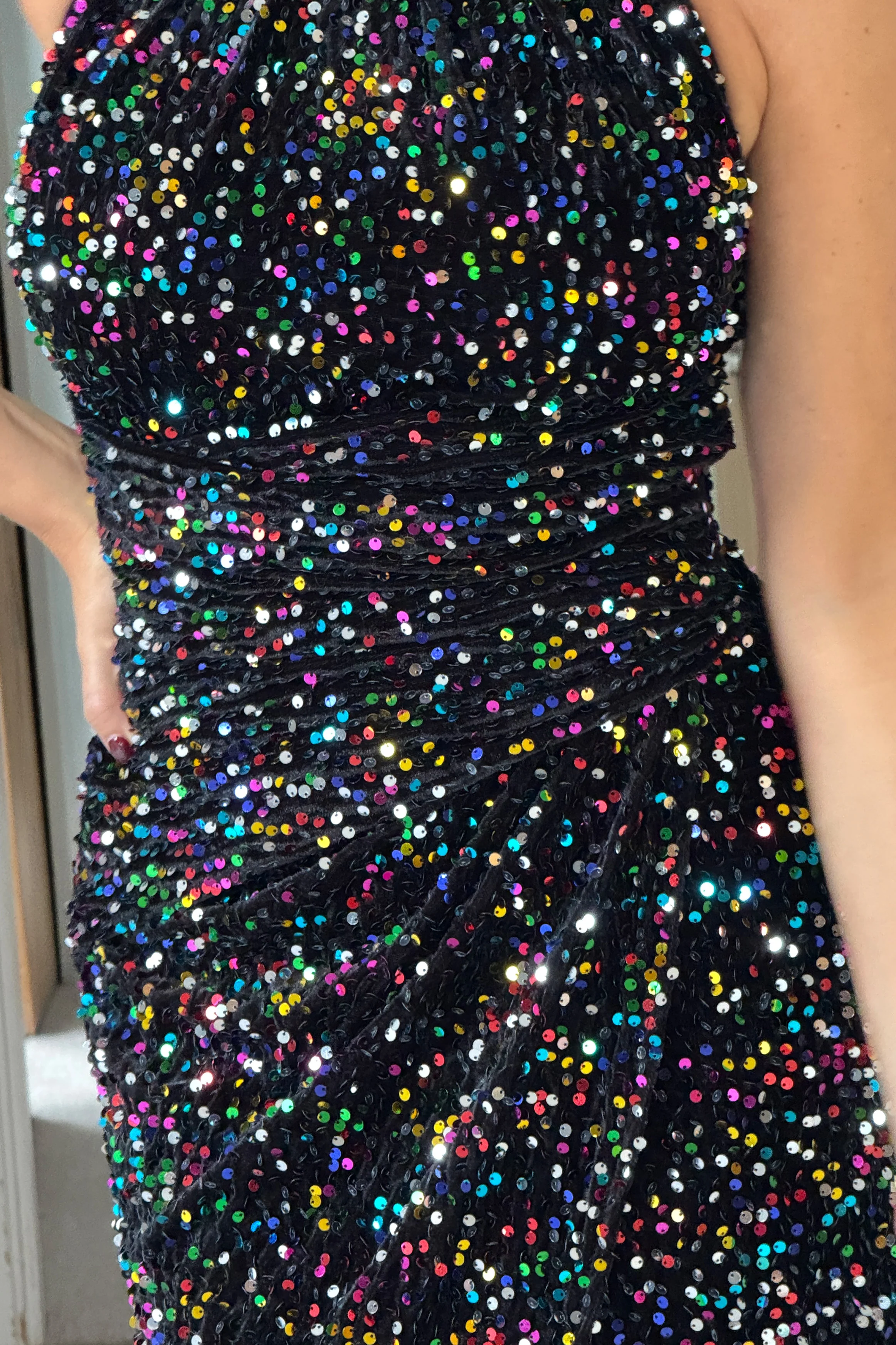 Alessia Halterneck Wrap Detail Midi Dress Multi Sequin - Image 2