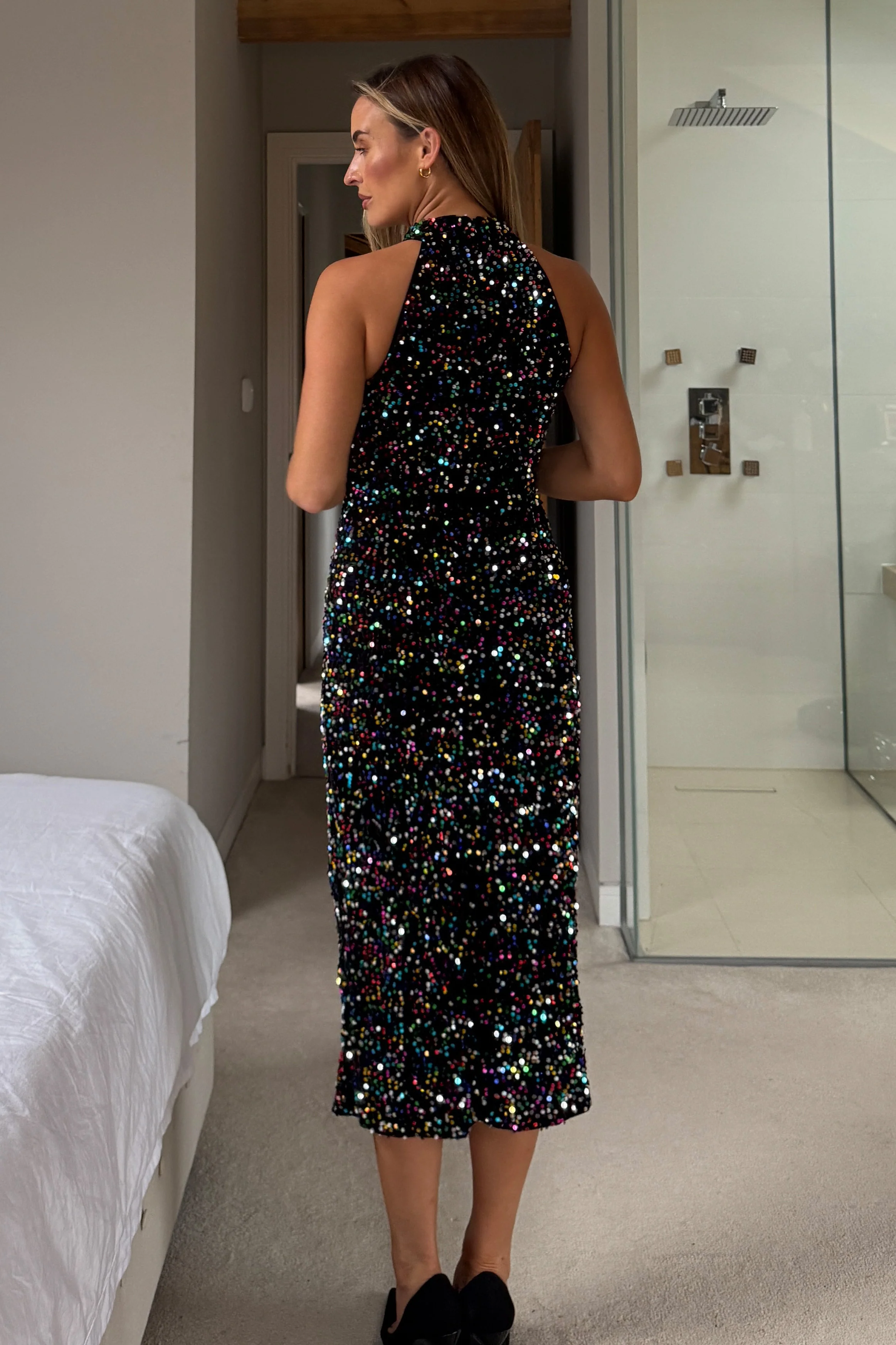 Alessia Halterneck Wrap Detail Midi Dress Multi Sequin - Image 5
