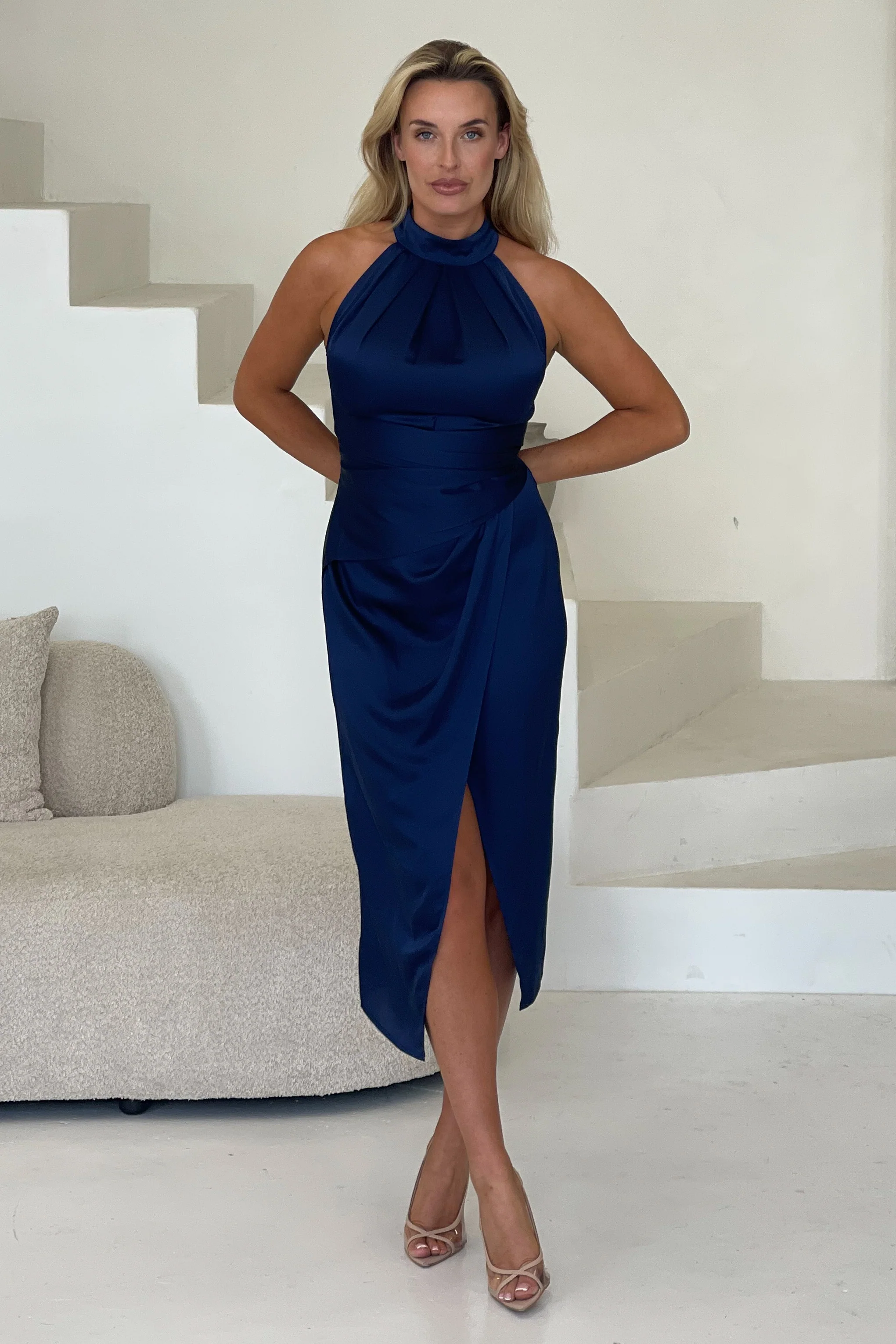 Alessia Navy Halternect Midi Dress - Image 3
