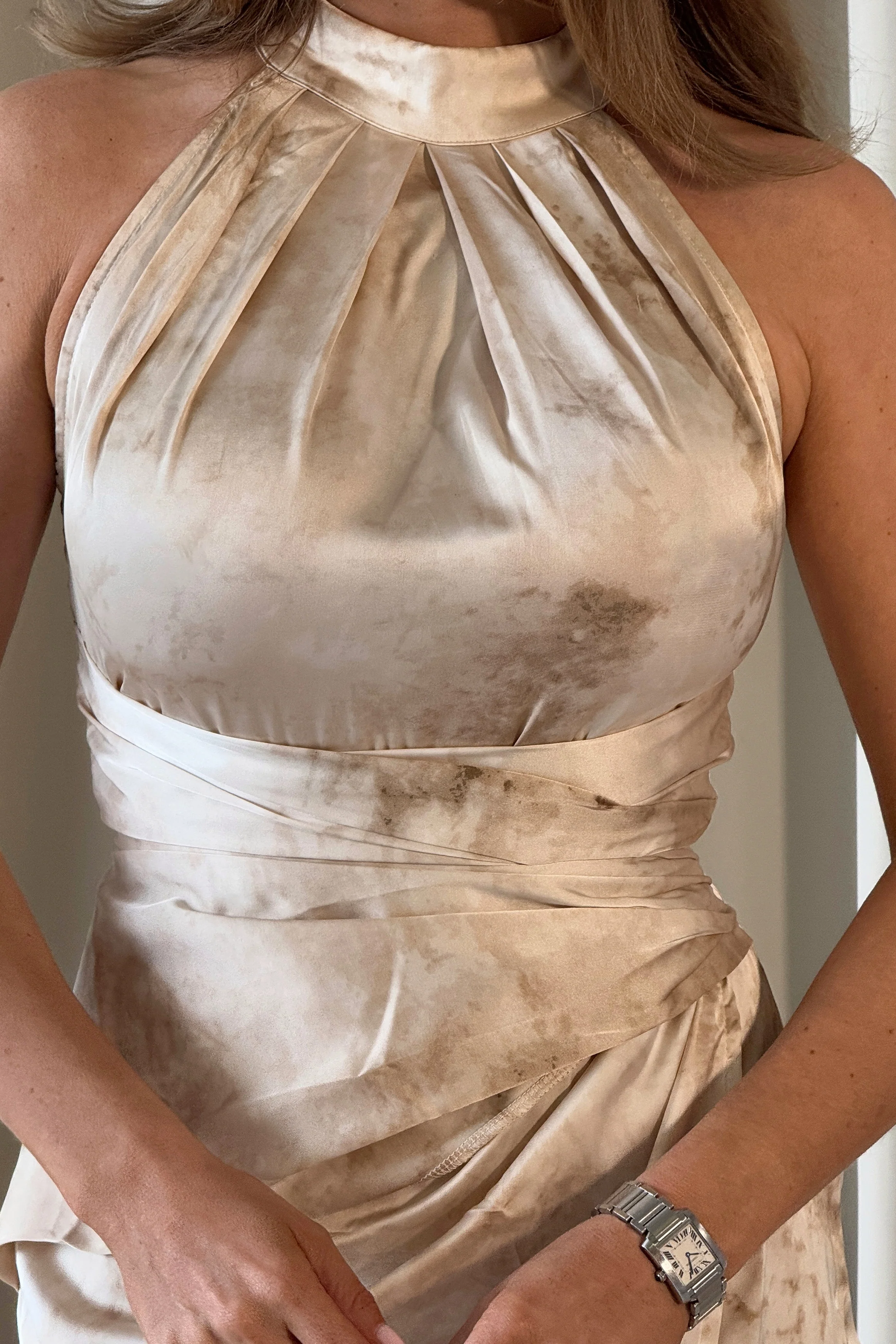 Alessia Satin Halter Neck Midi Dress Cream - Image 5