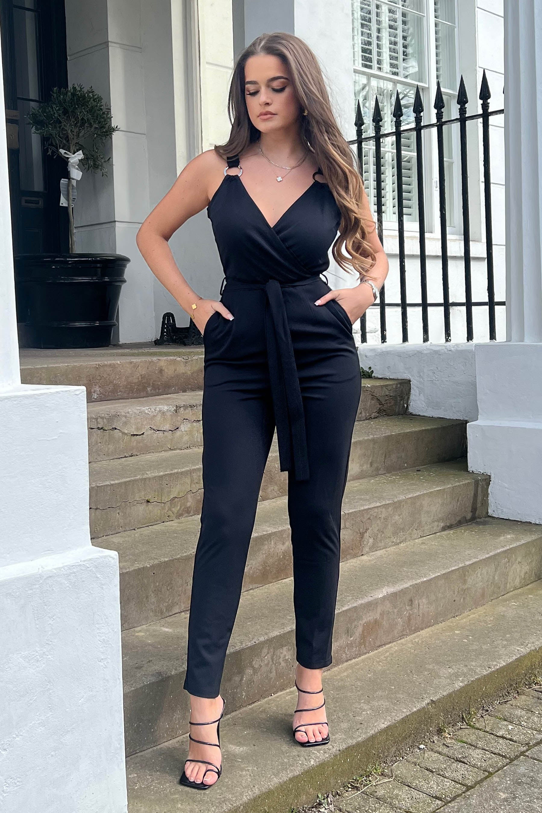 Alexa Ring Detail Wrap Neck Jumpsuit - Image 3