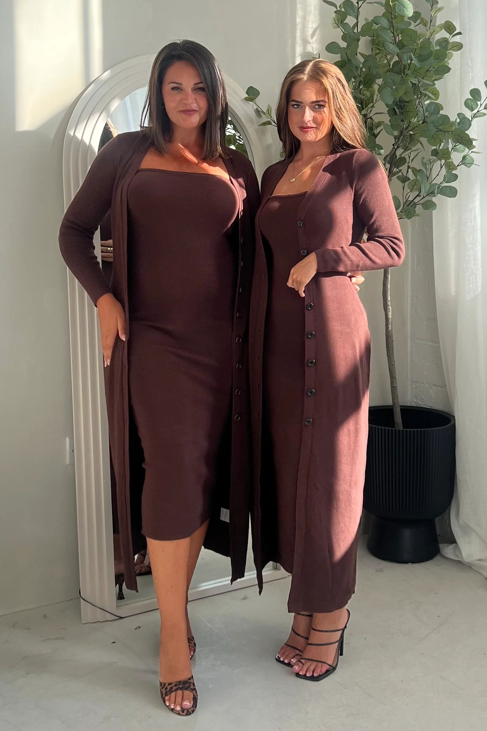 Alina Longline Cardigan Dress Brown - Image 4