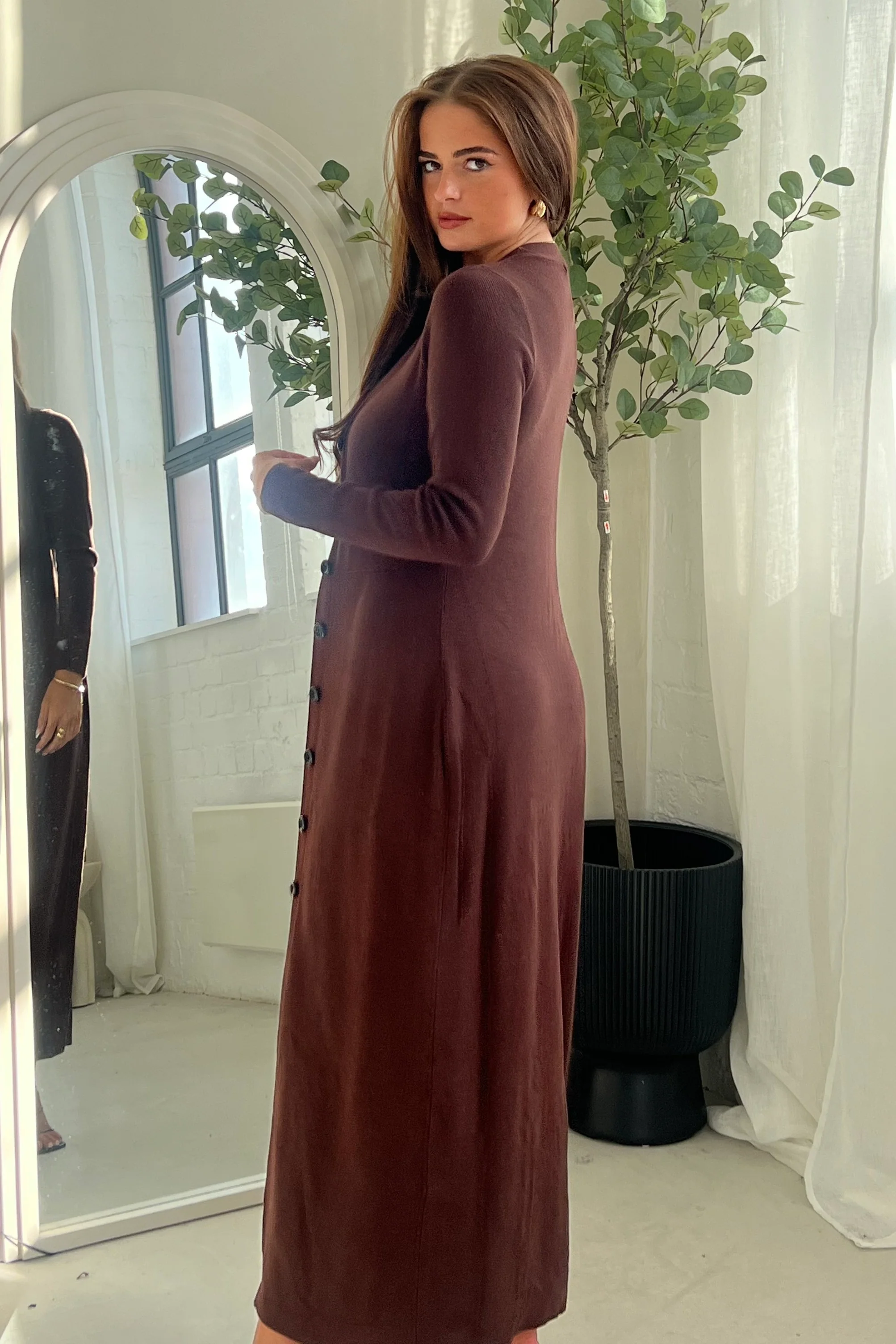 Alina Longline Cardigan Dress Brown - Image 6