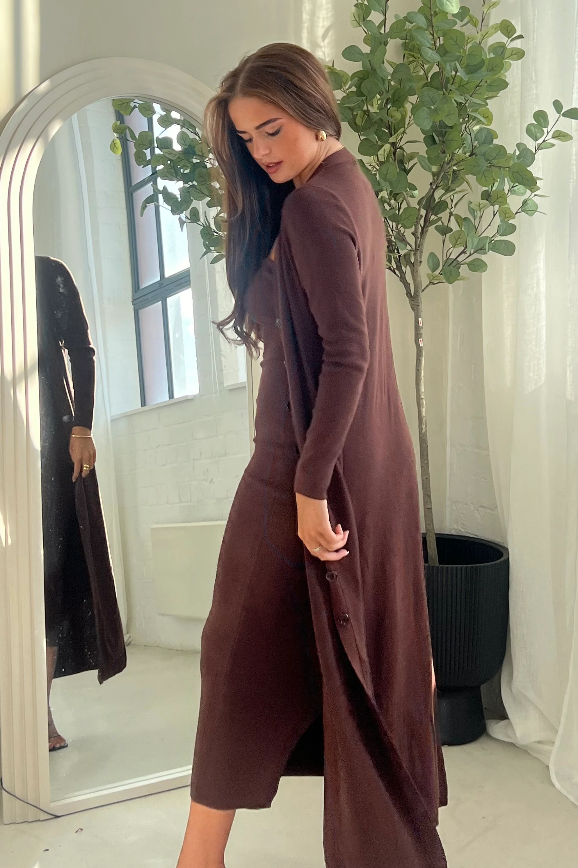 Alina Longline Cardigan Dress Brown - Image 7