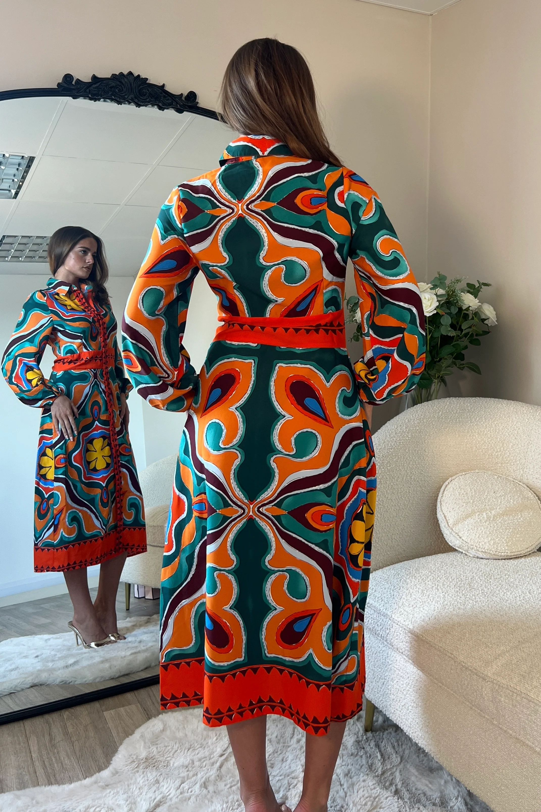Alison Orange Abstract Shirt Dress - Image 4