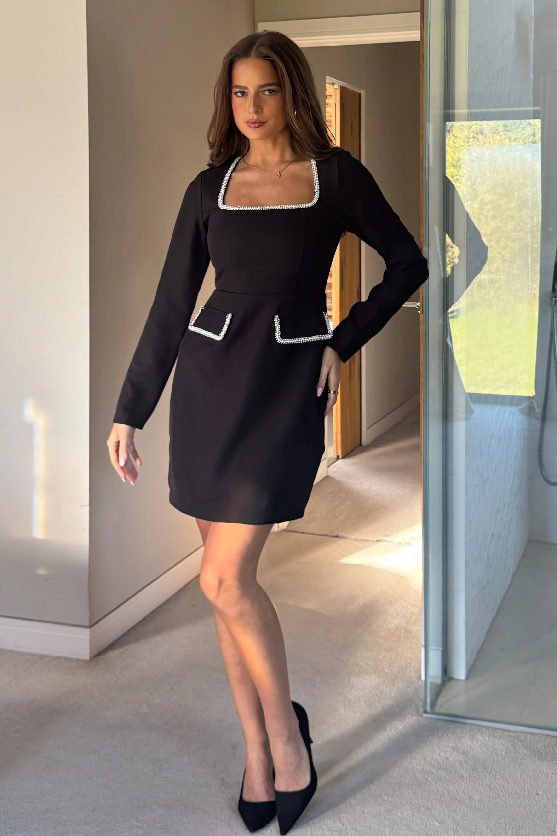 Amaranta Square Neck Mini Dress Black - Image 3
