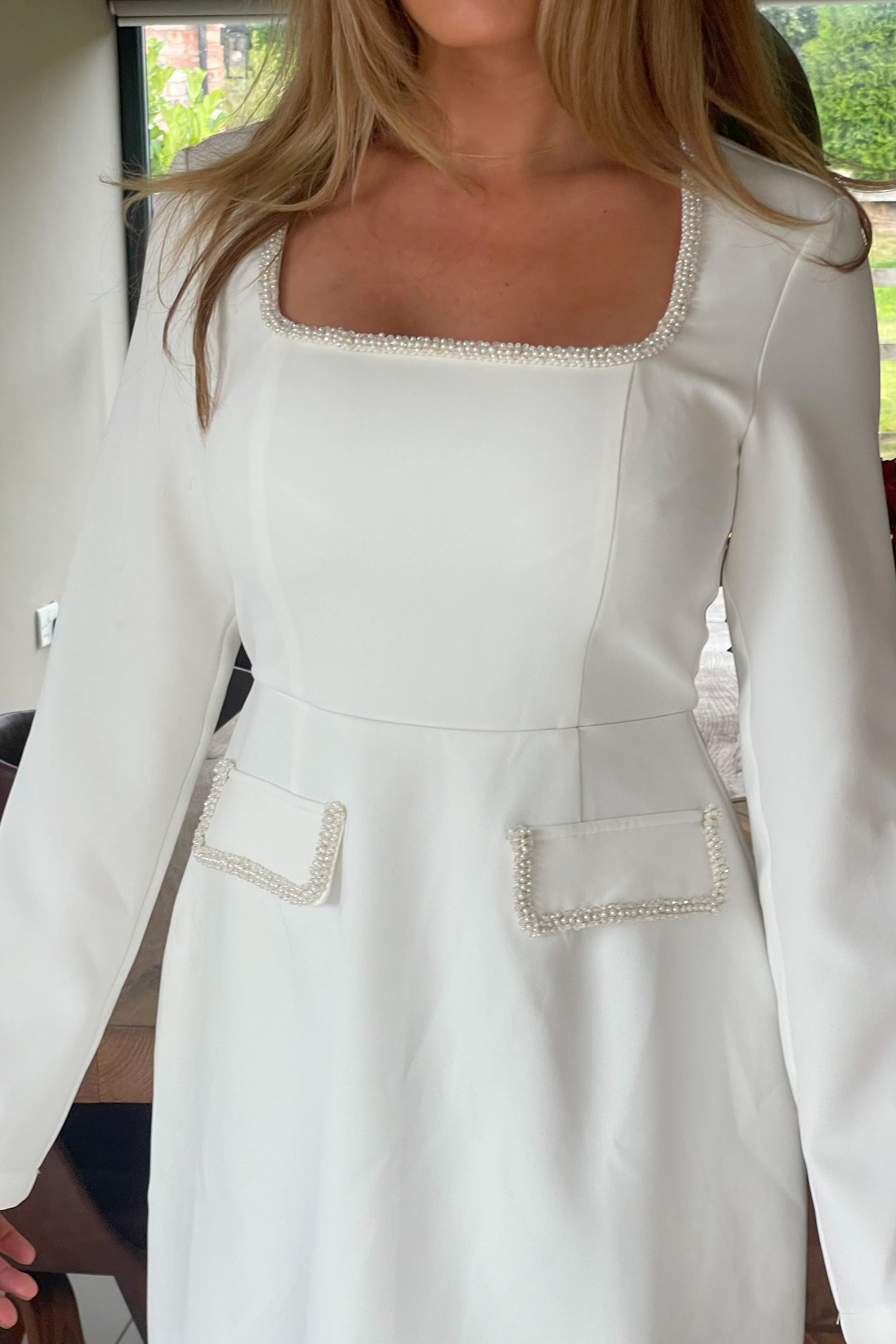 Amaranta Square Neck Mini Dress Ivory - Image 6