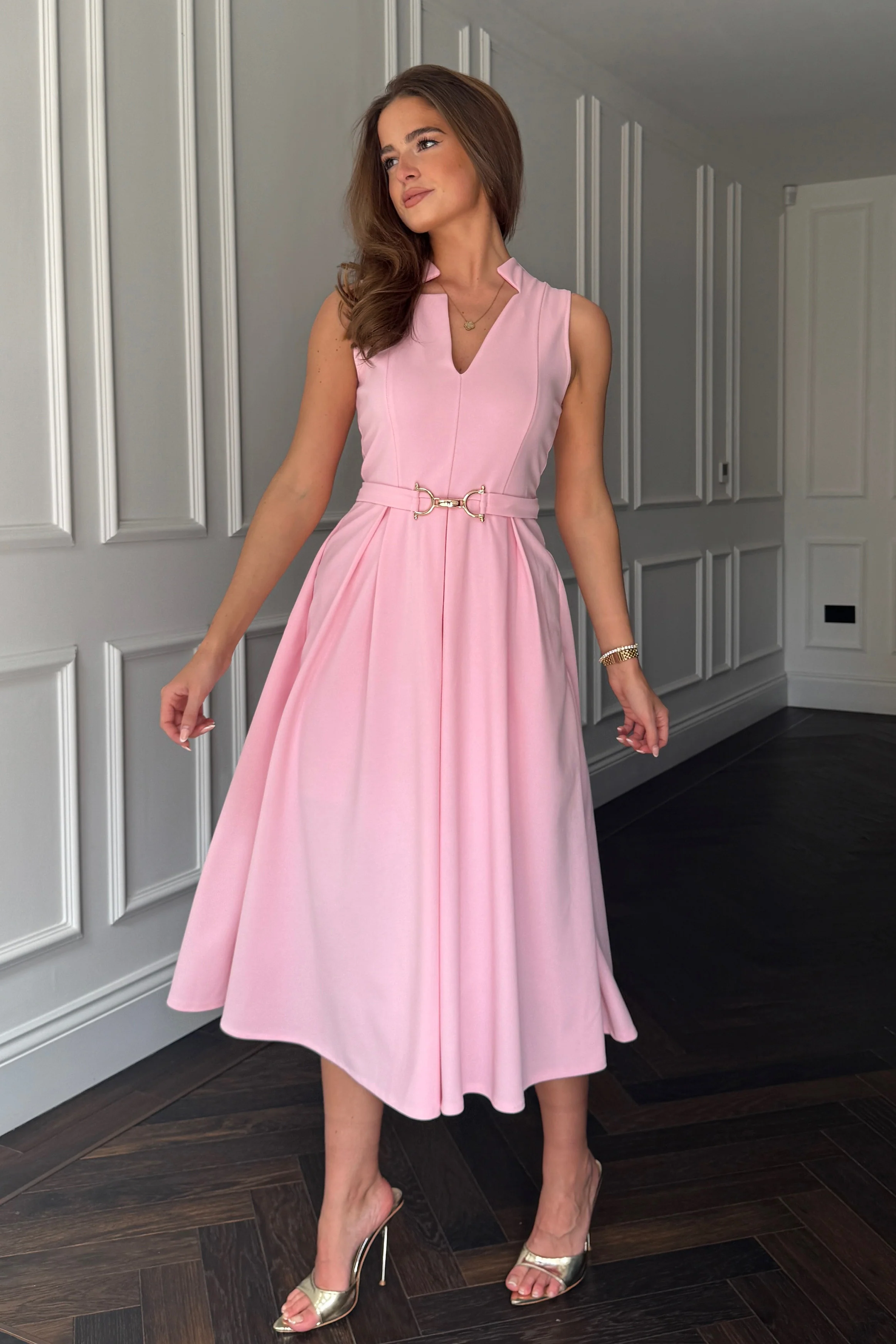 Ameya Notch Neck Sleeveless Midi Dress Pink - Image 3