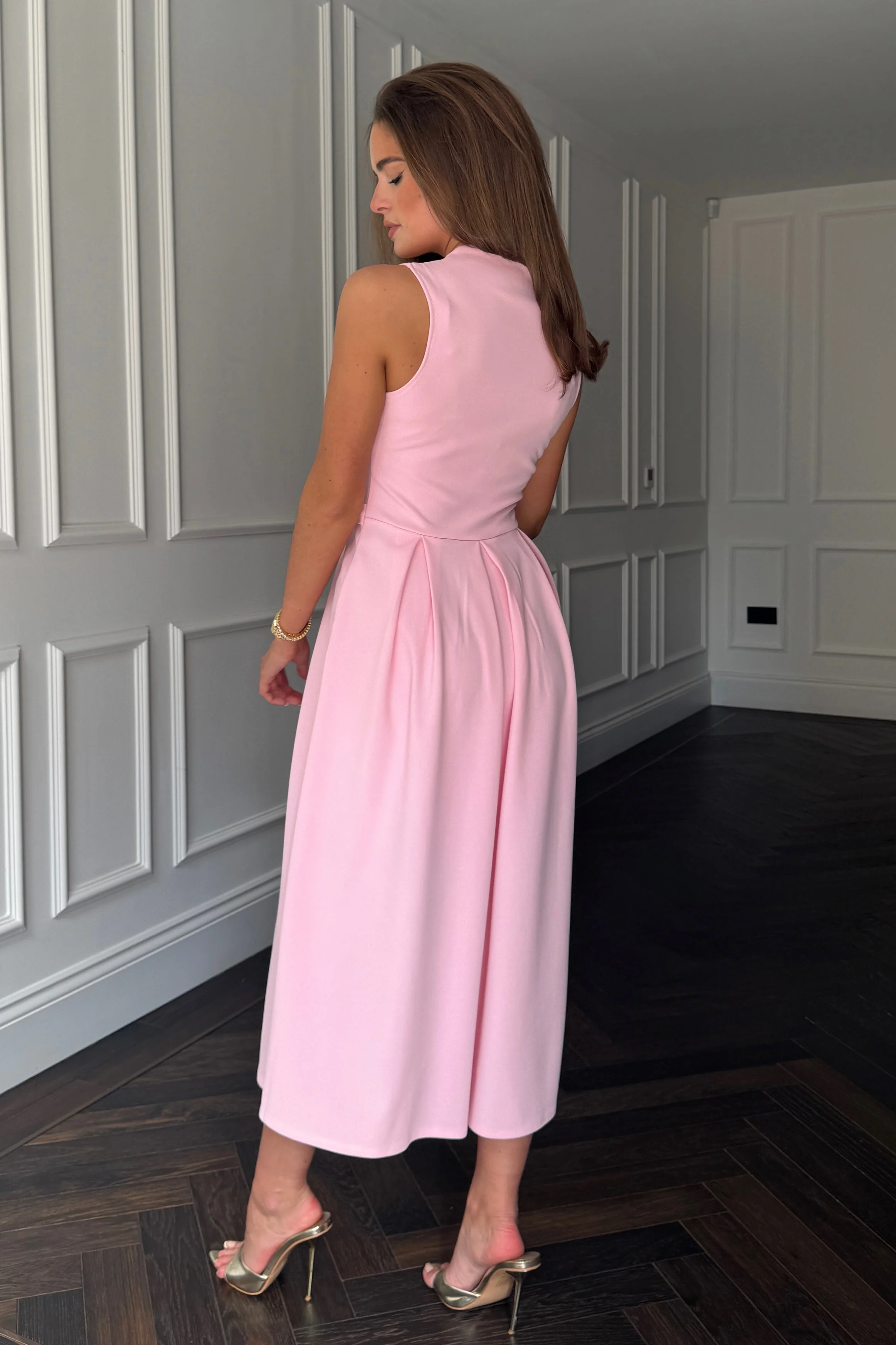 Ameya Notch Neck Sleeveless Midi Dress Pink - Image 4