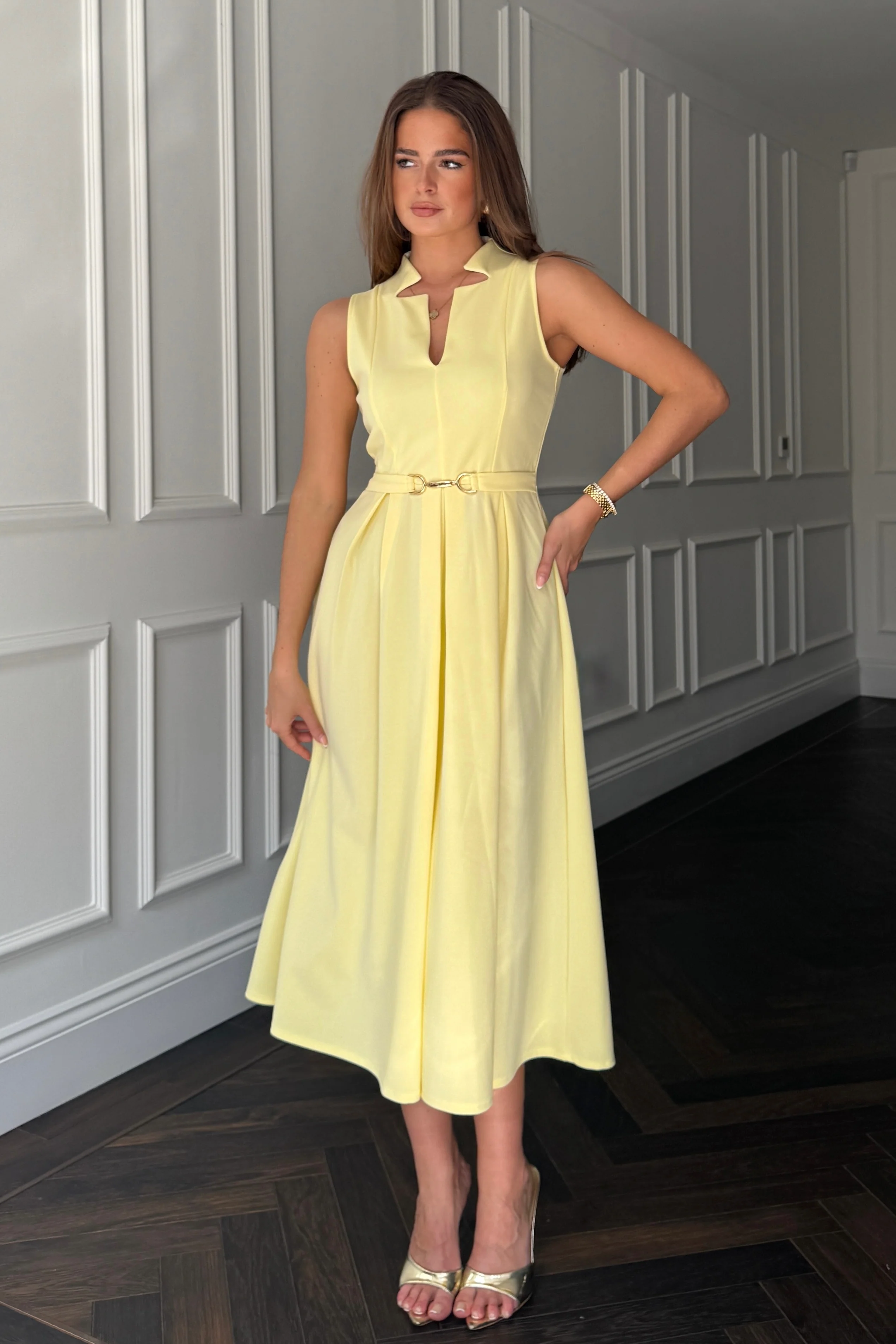 Ameya Notch Neck Sleeveless Midi Dress Yellow - Image 3