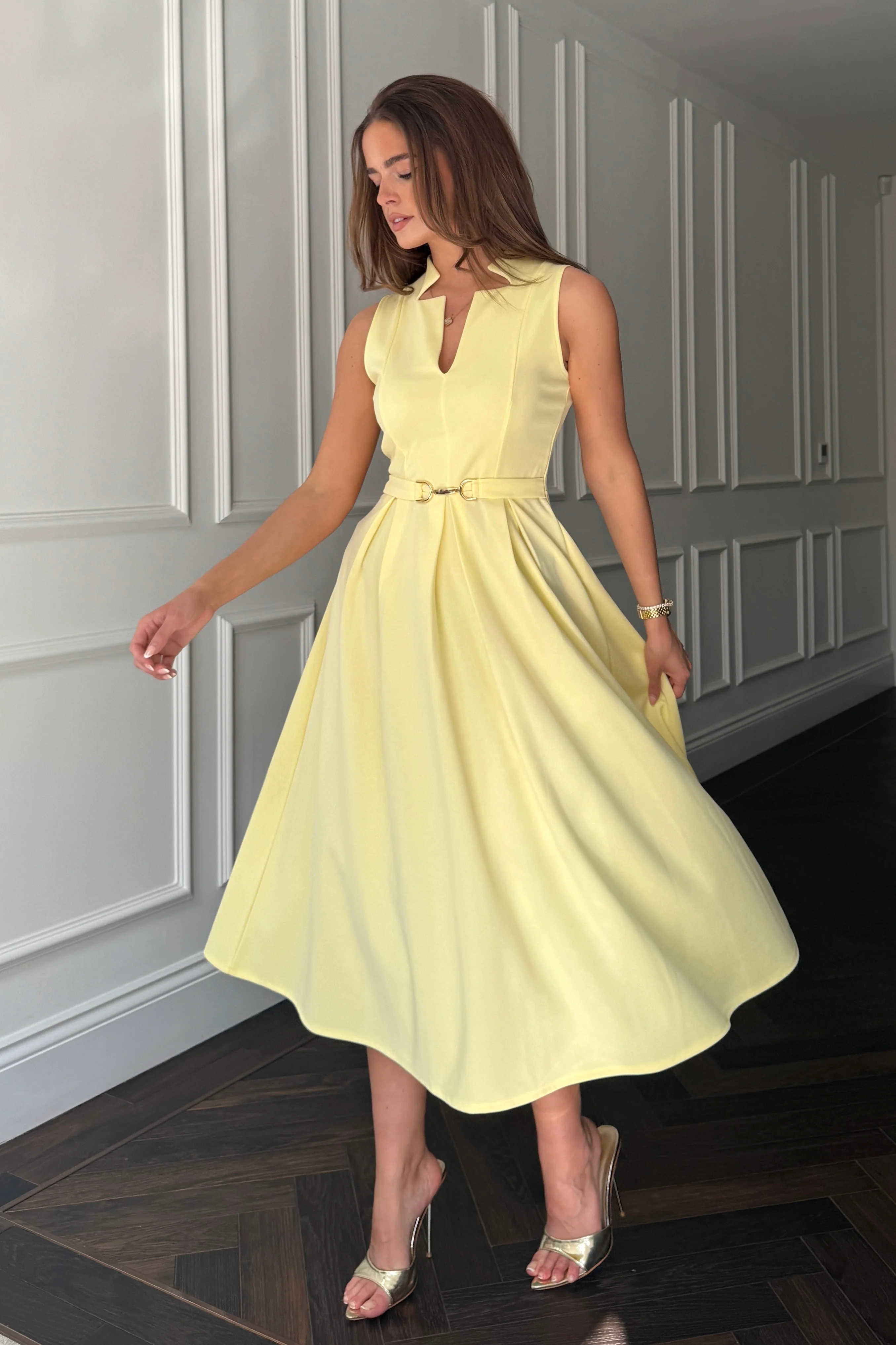 Ameya Notch Neck Sleeveless Midi Dress Yellow - Image 4