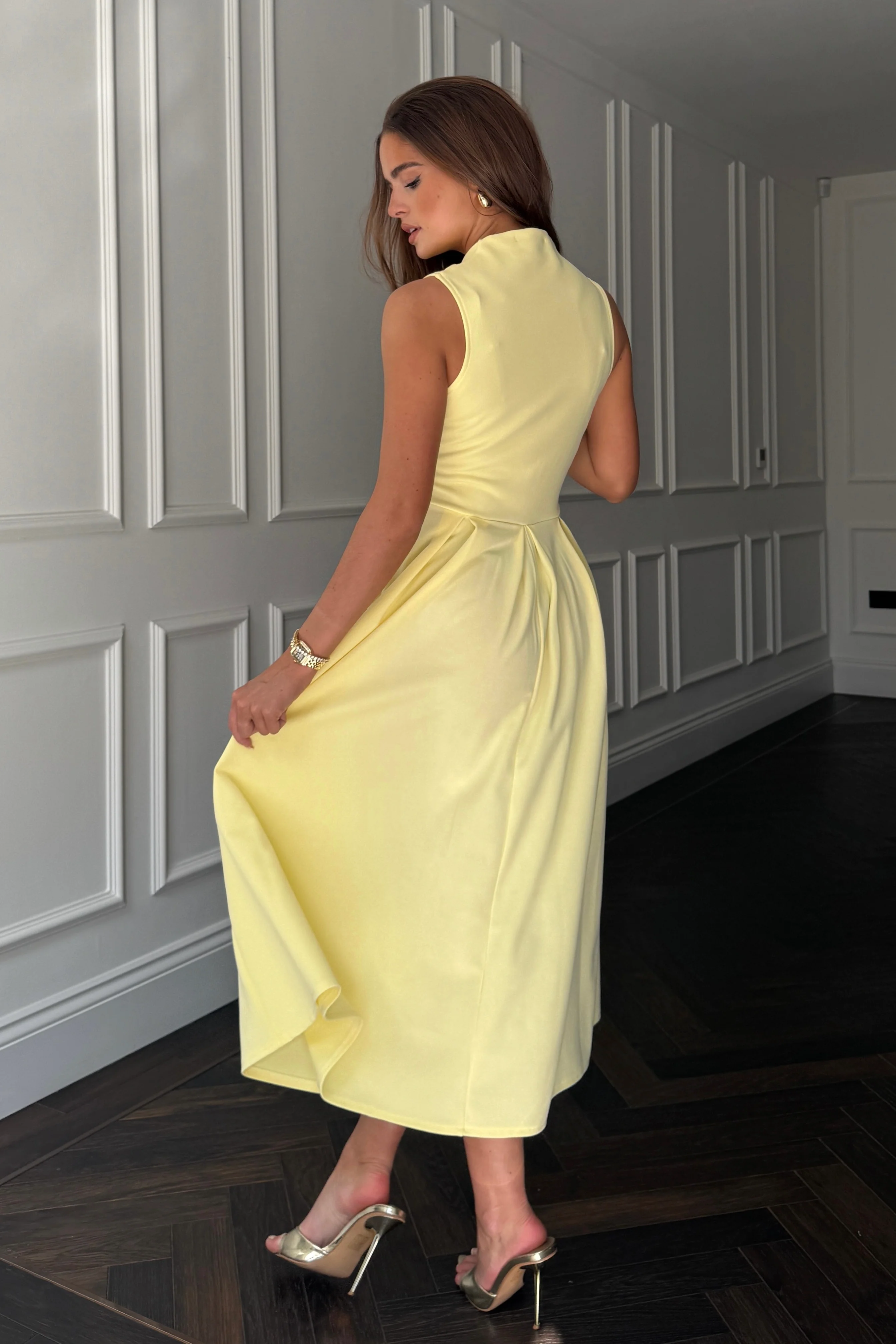 Ameya Notch Neck Sleeveless Midi Dress Yellow - Image 5