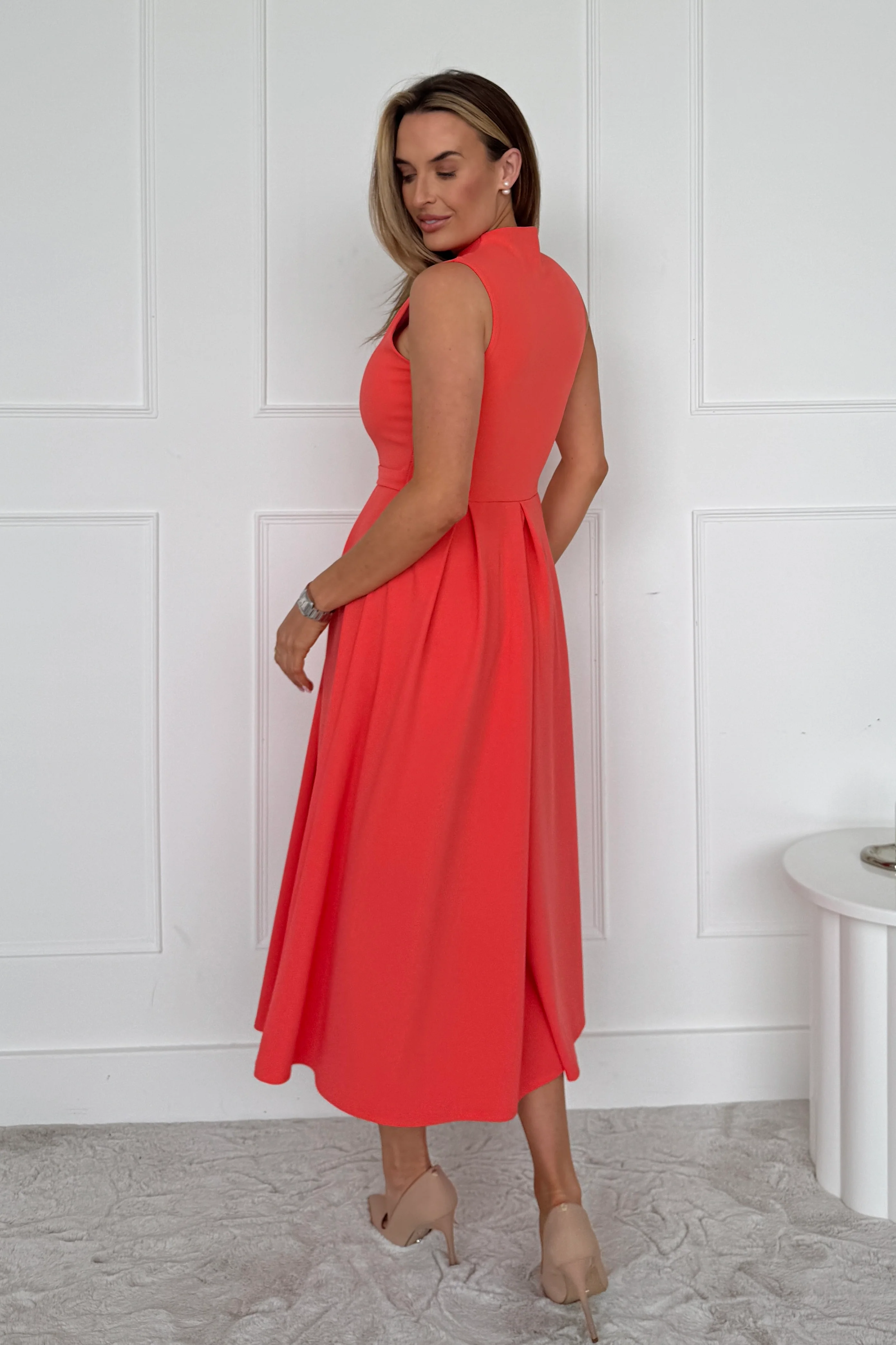 Ameya Notch Neck Sleeveless Midi Dress Coral - Image 5