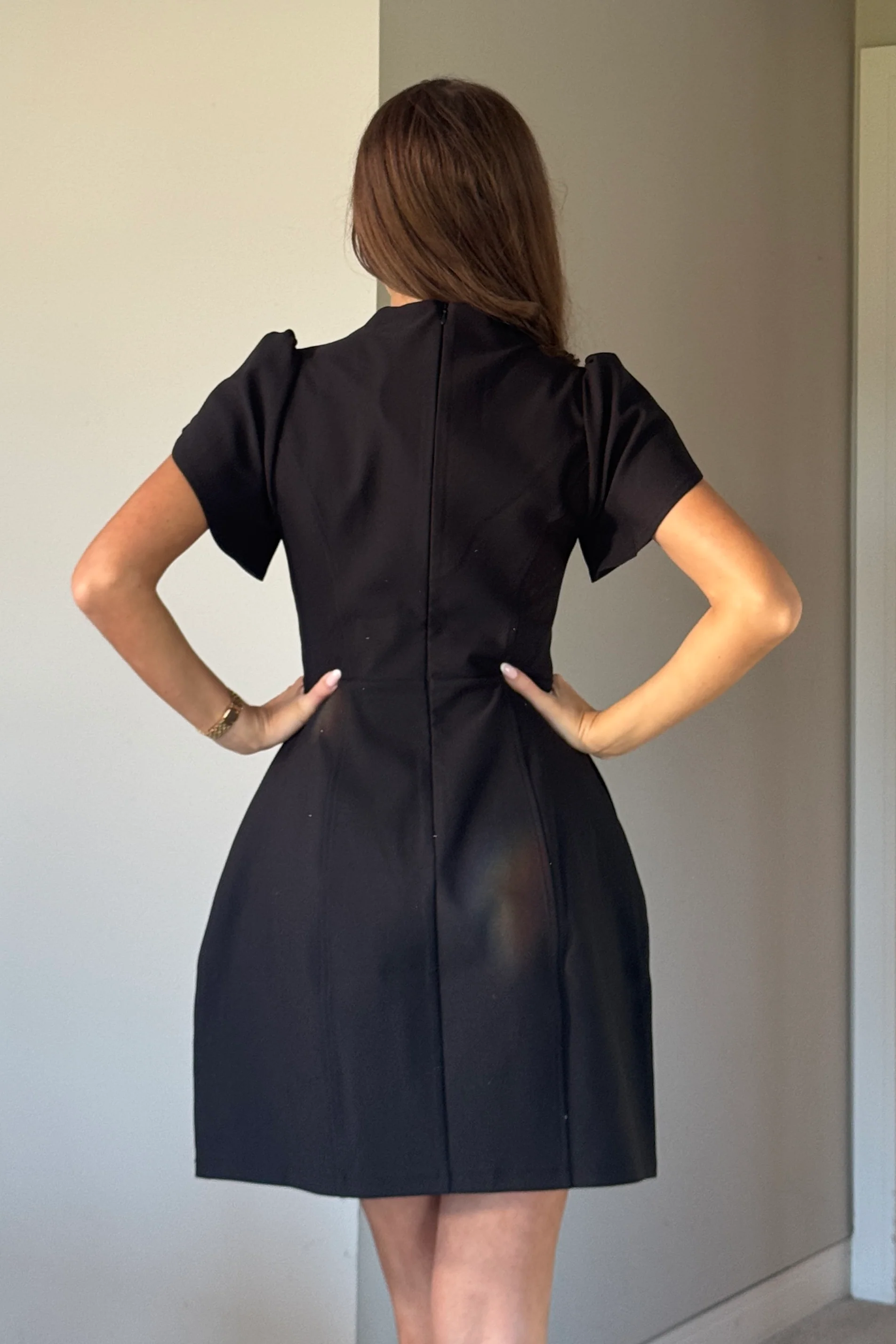 Ami Tulip Sleeve High Neck Mini Dress Black - Image 5
