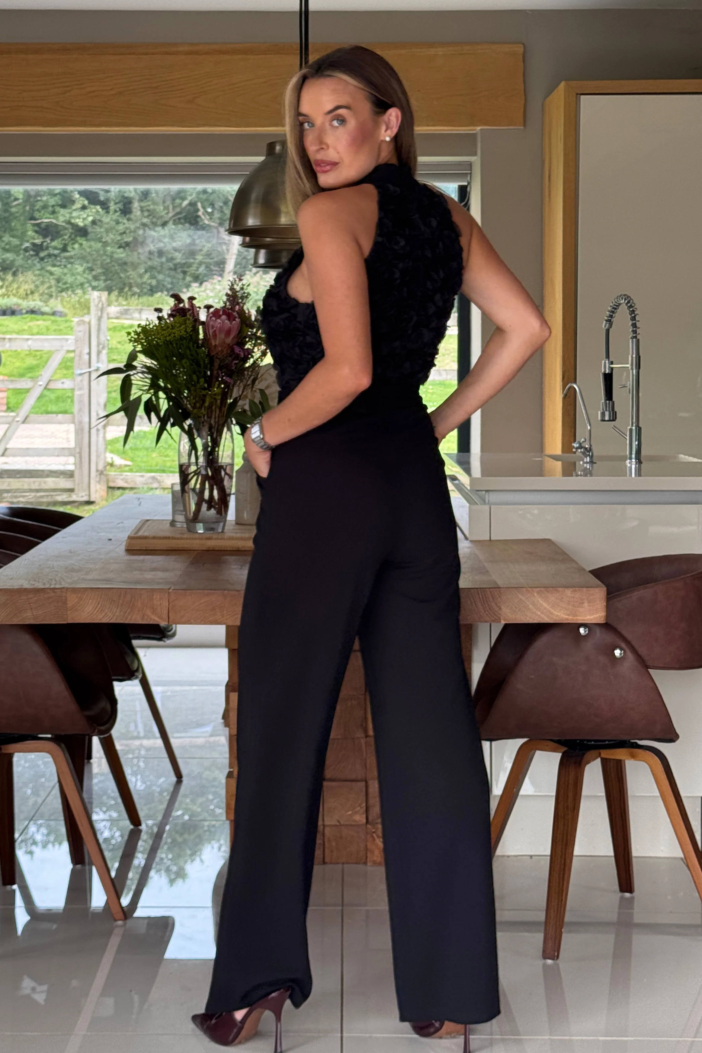 Amren 3D Floral Halter Neck Jumpsuit Black - Image 6