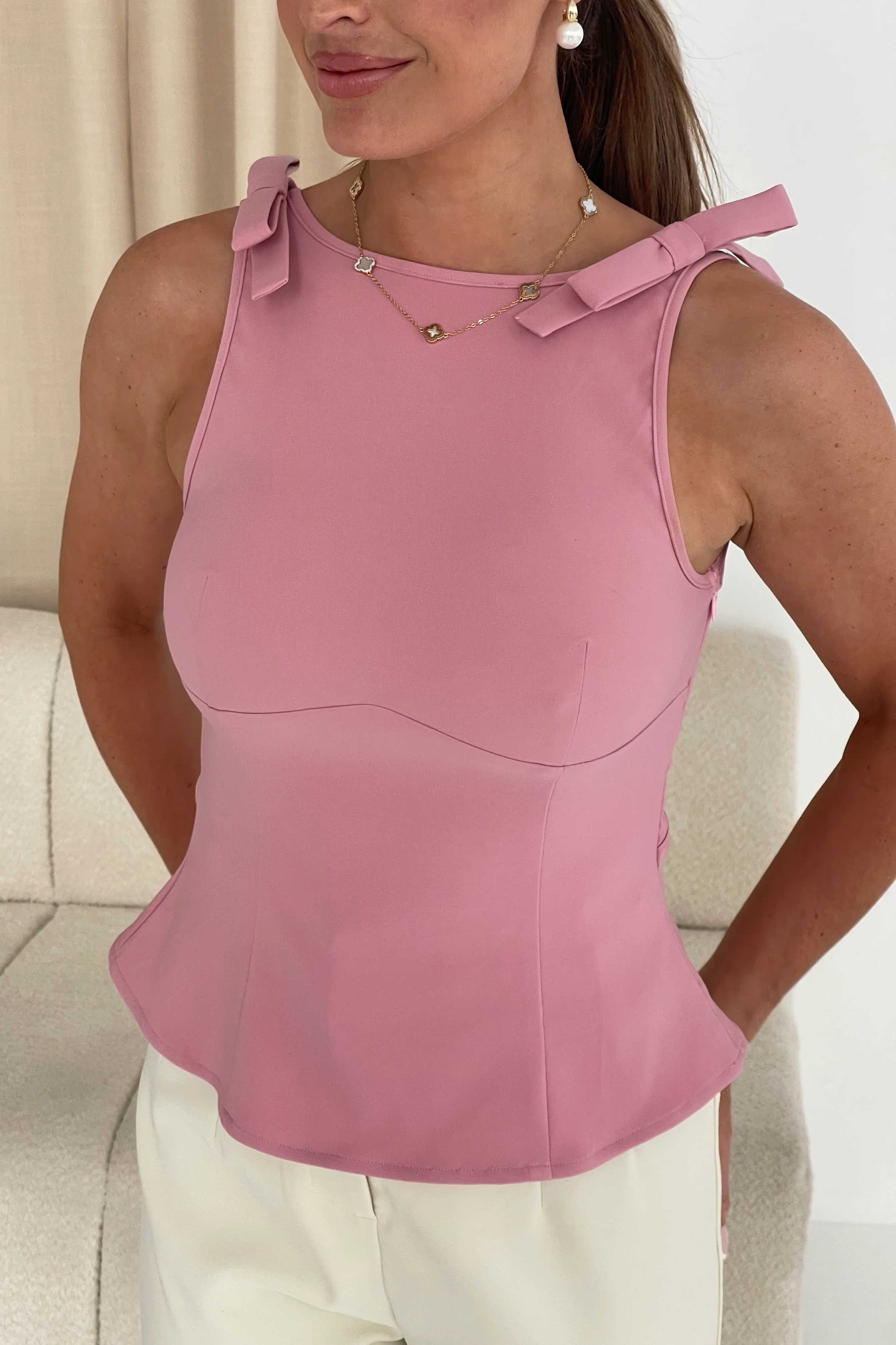 Andrea Bow Detail Structured Top Pink - Image 2