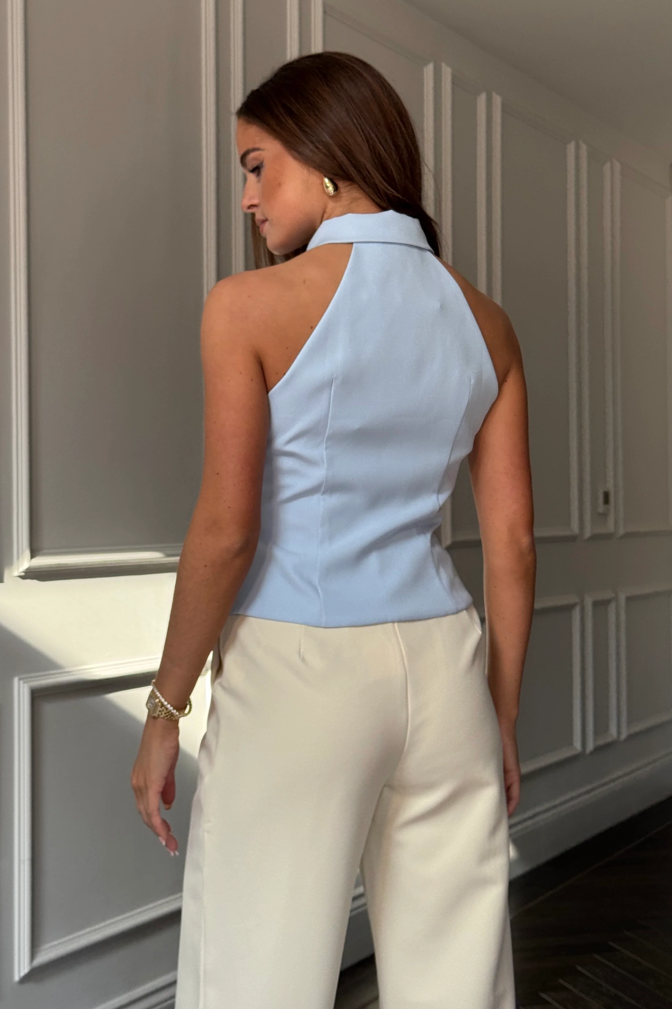 Andy Collared Racer Neck Waistcoat Blue - Image 4