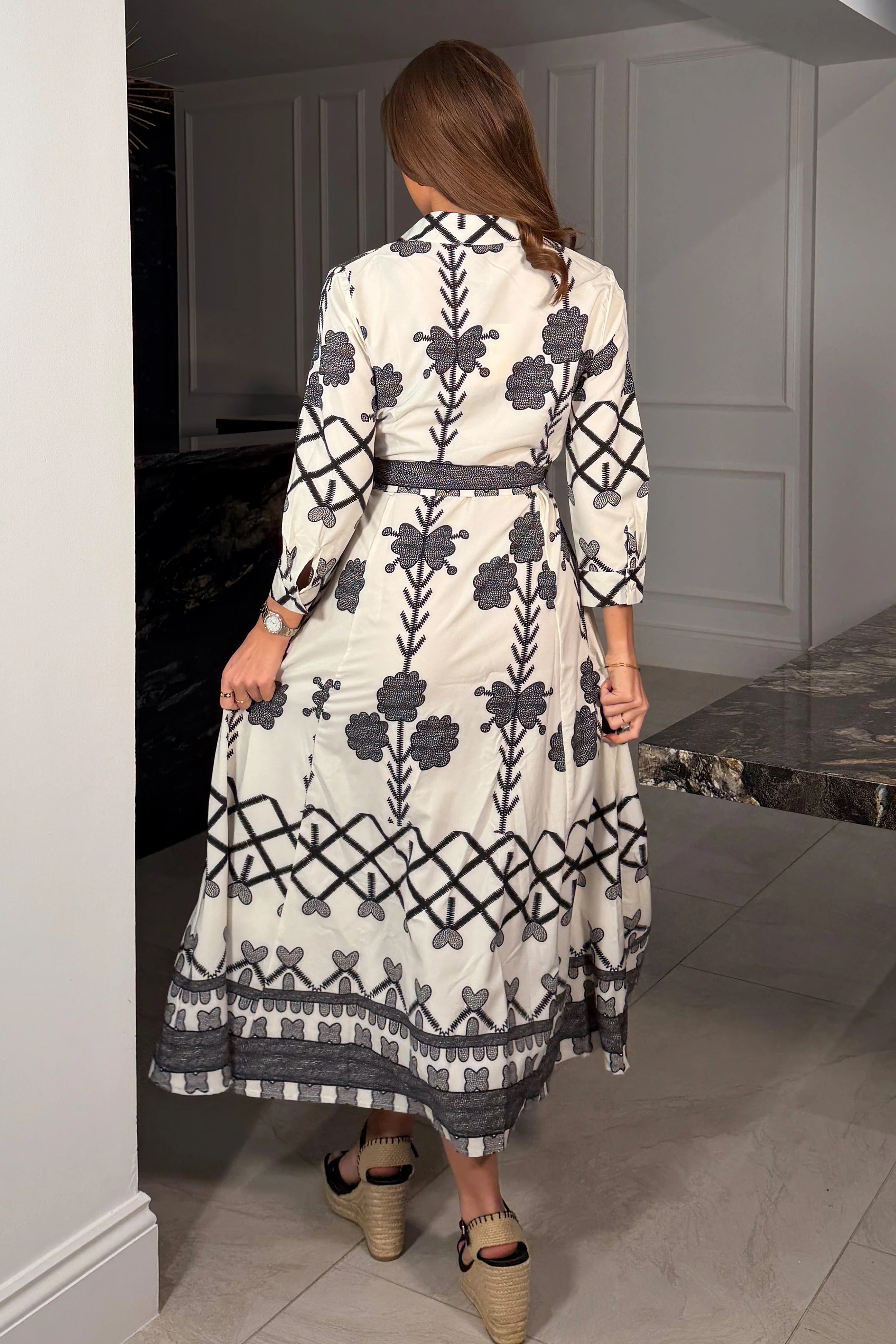 Angela Black Floral Shirt Maxi Dress - Image 5