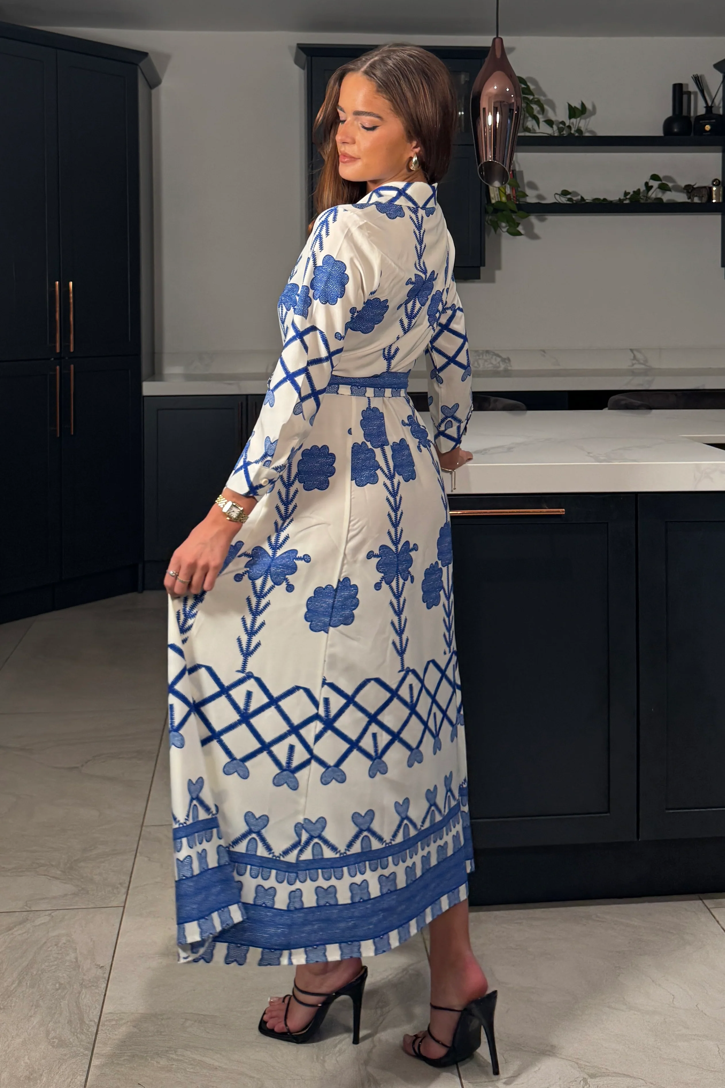 Angela Blue Floral Shirt Maxi Dress - Image 4