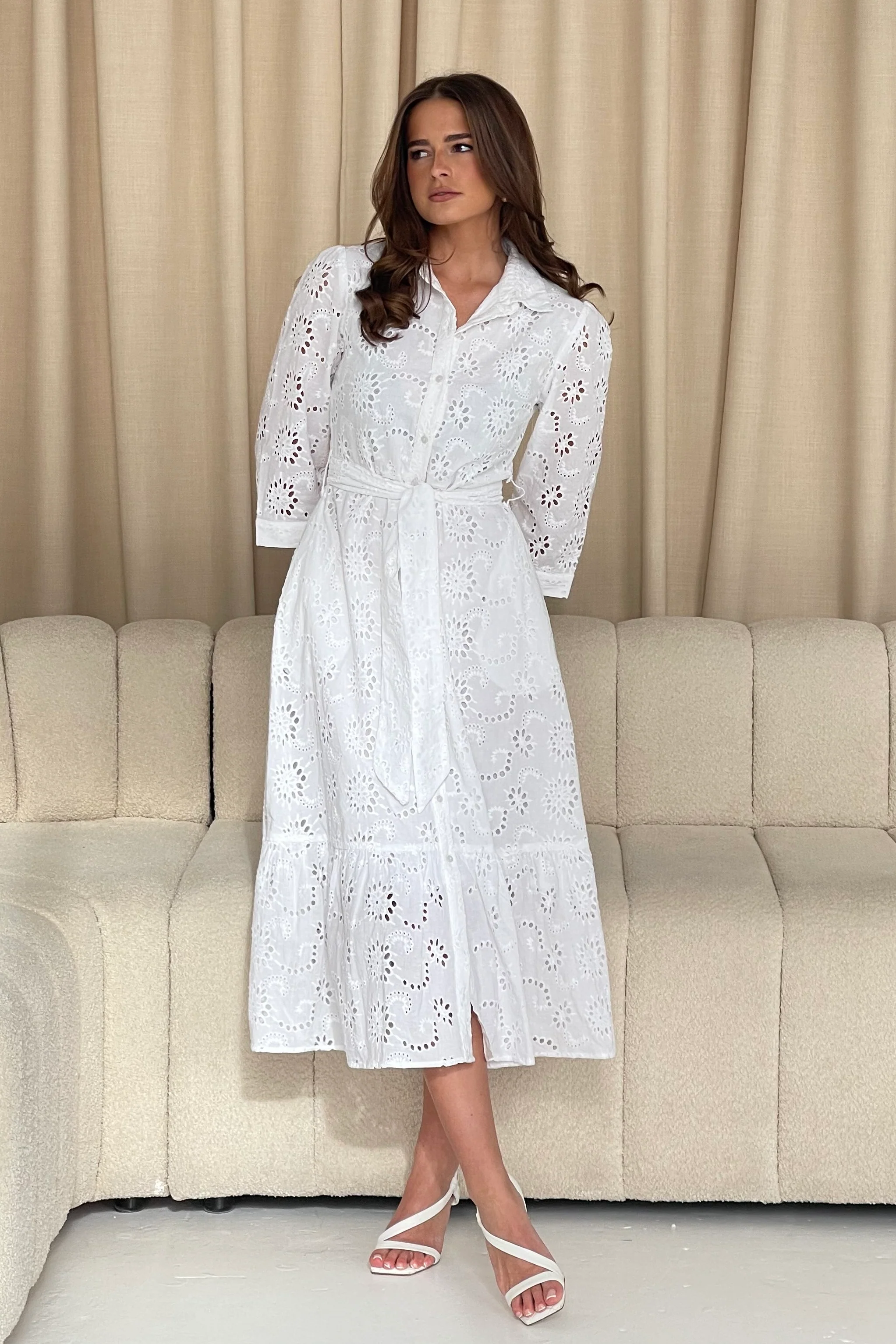 Michelle Broidery Shirt Maxi Dress White - Image 3