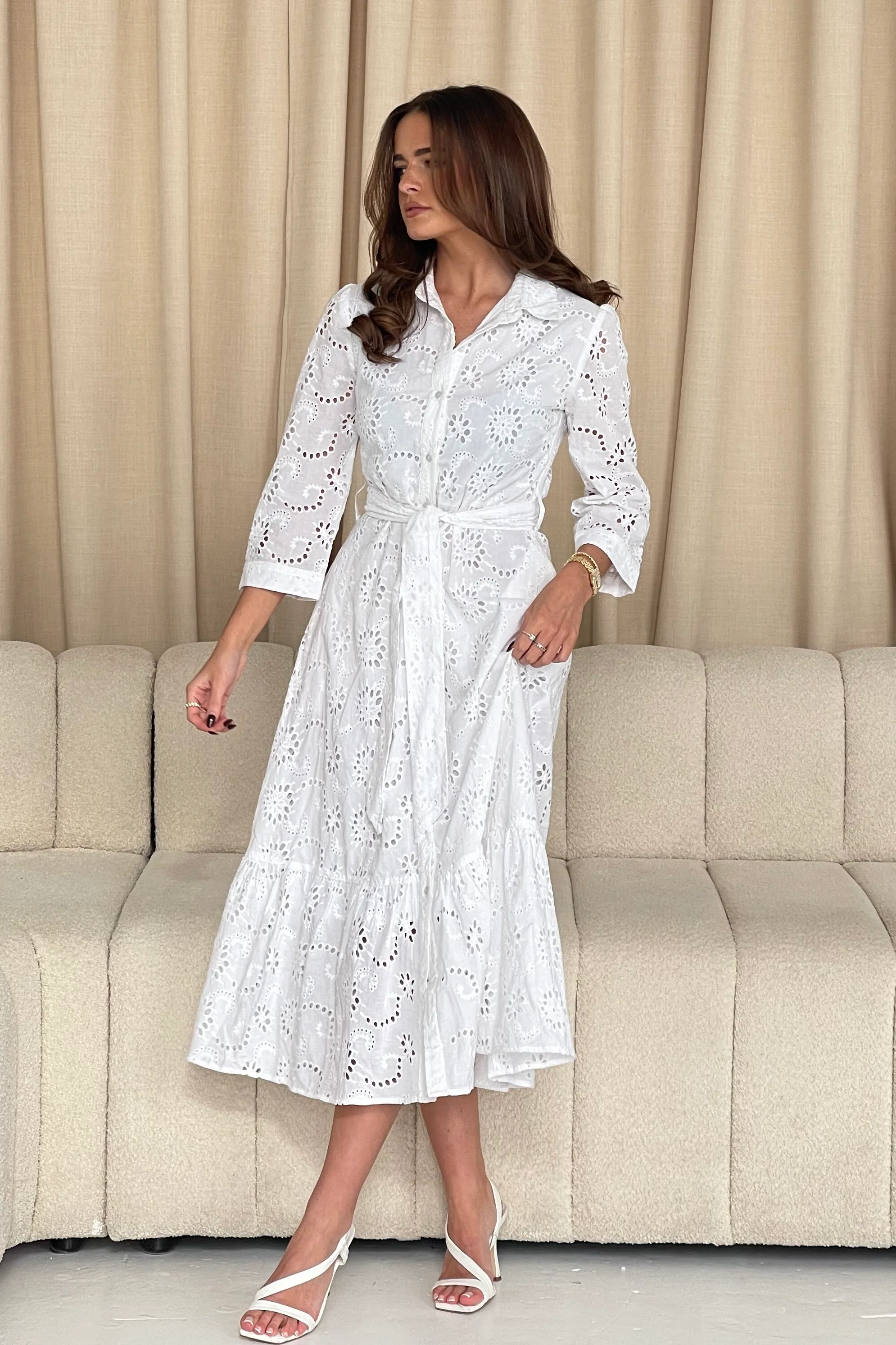 Michelle Broidery Shirt Maxi Dress White - Image 4