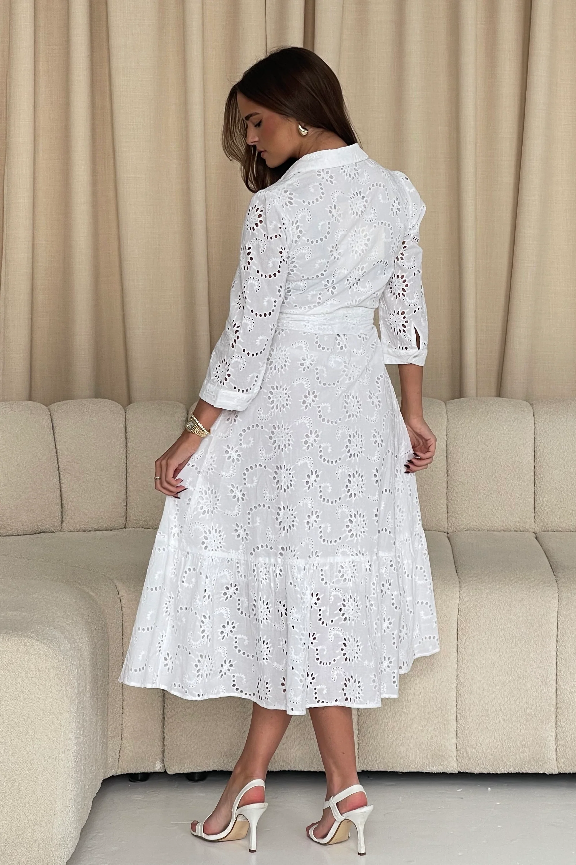 Michelle Broidery Shirt Maxi Dress White - Image 5