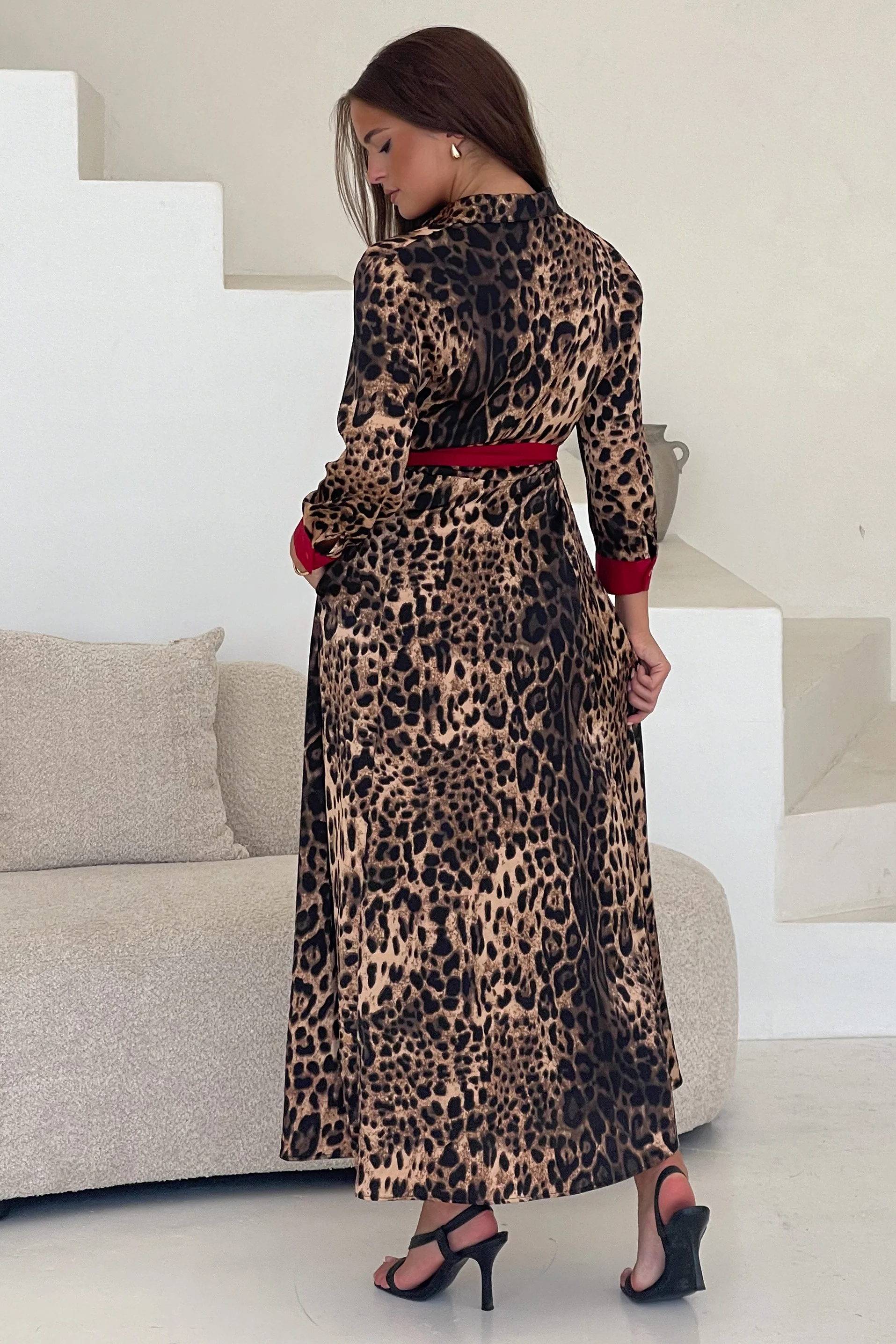 Angela Leopard Print Red Shirt Maxi Dress - Image 5
