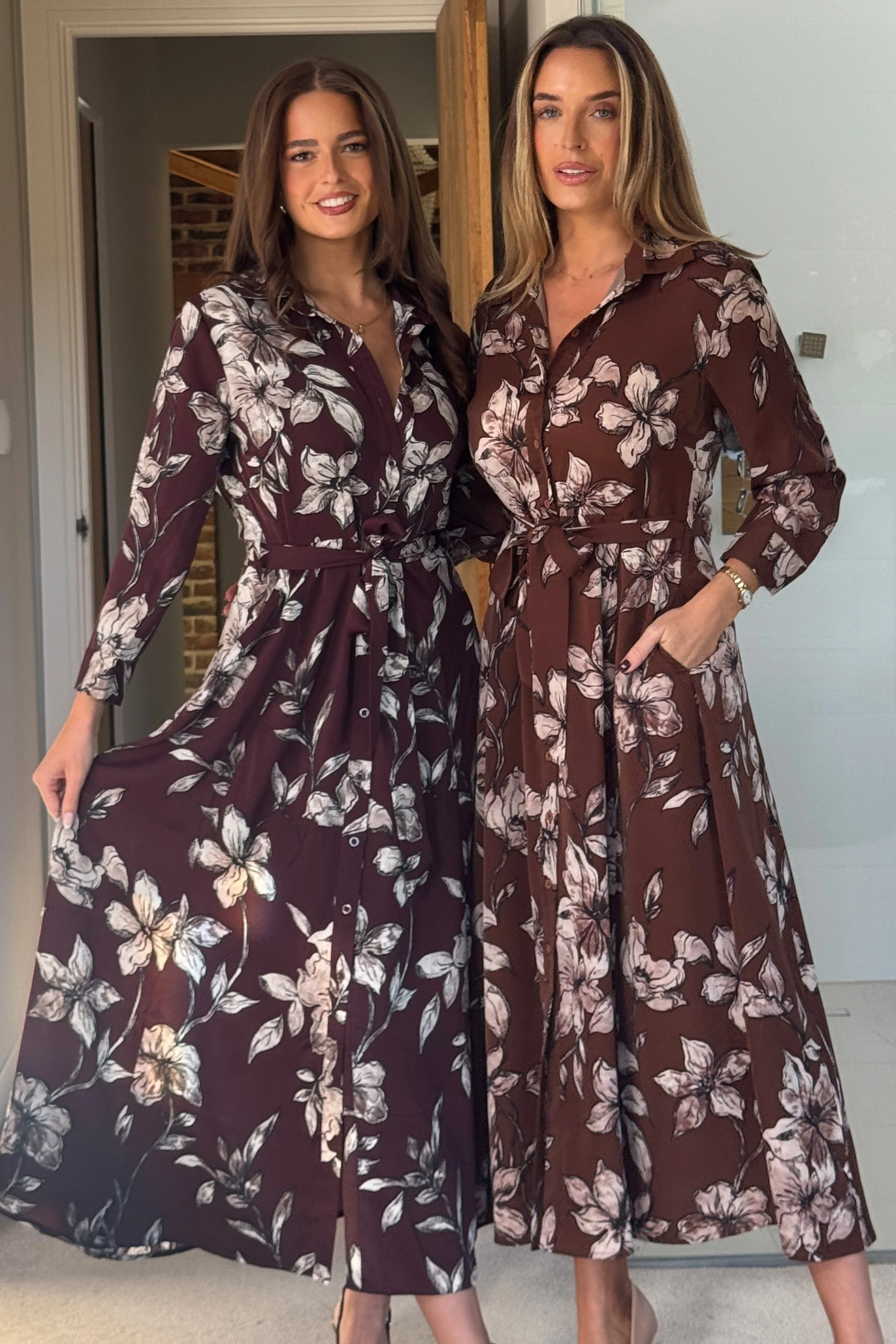Angela Long Sleeve Maxi Shirt Dress Brown Floral - Image 4