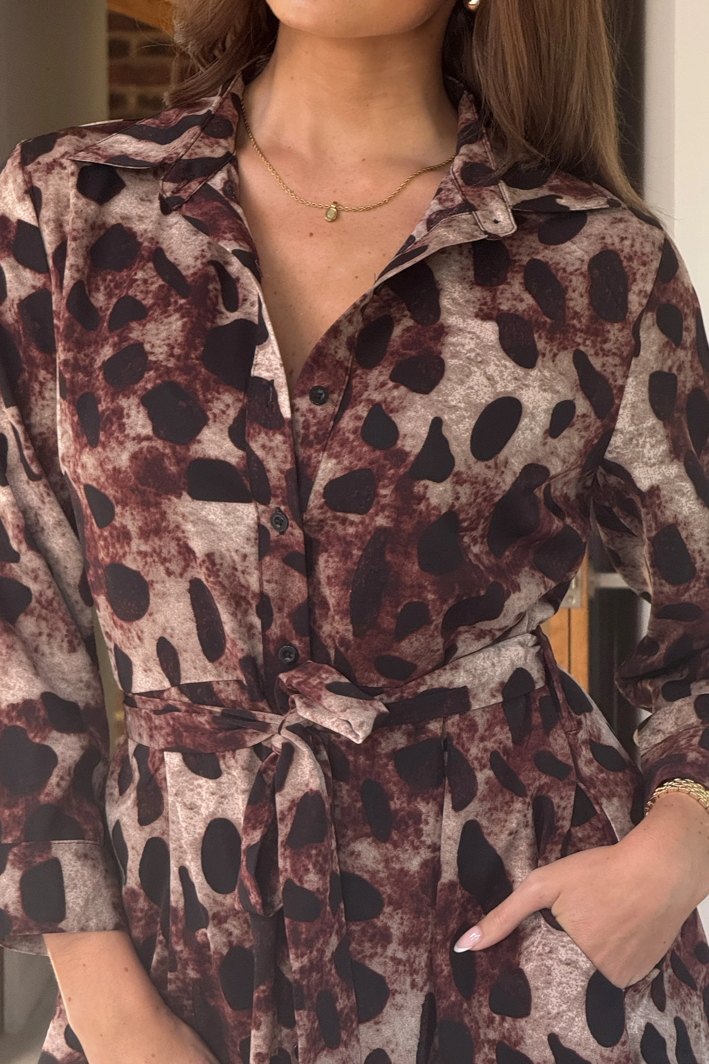 Angela Long Sleeve Maxi Shirt Dress Brown - Image 2