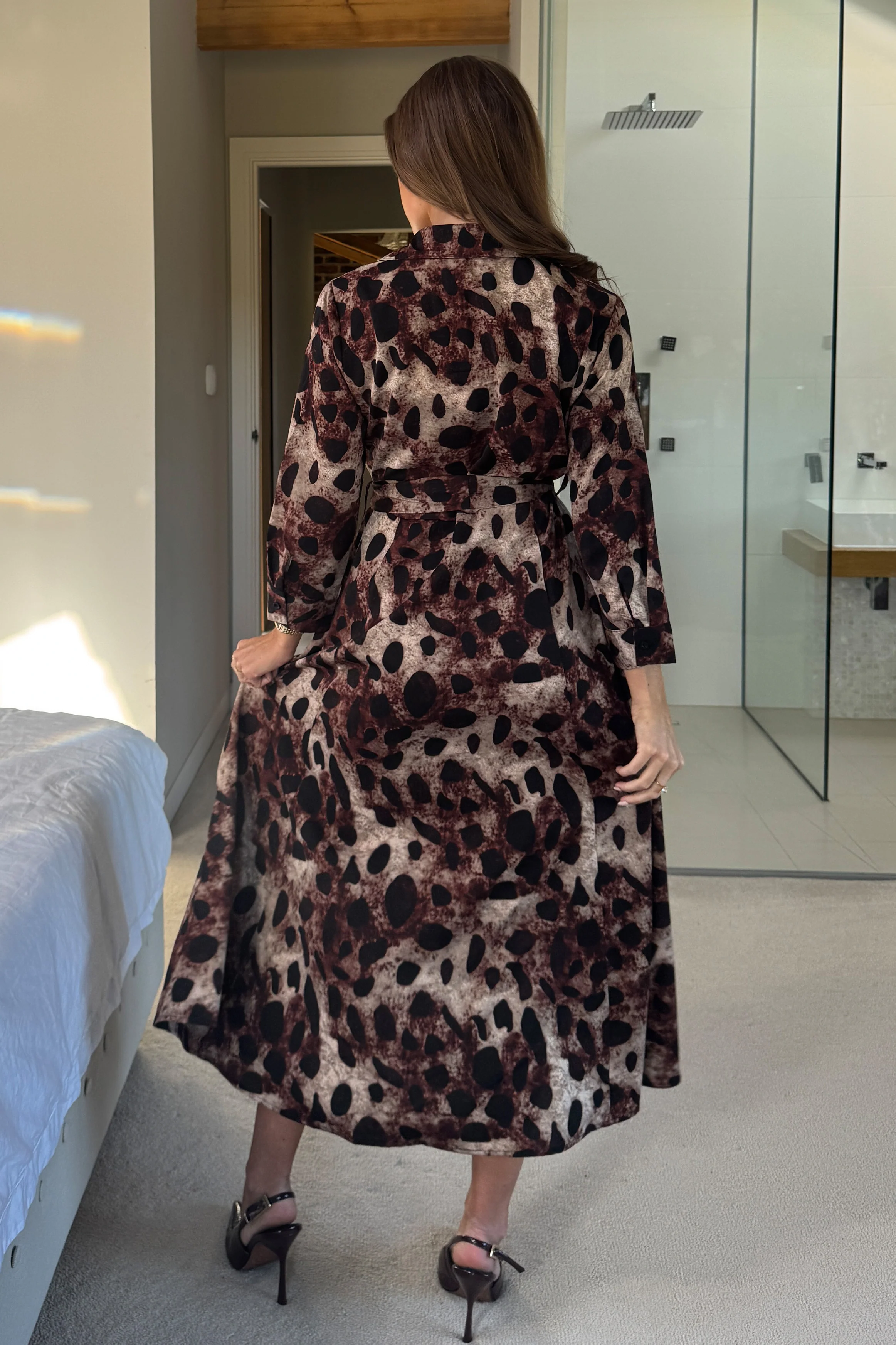 Angela Long Sleeve Maxi Shirt Dress Brown - Image 5