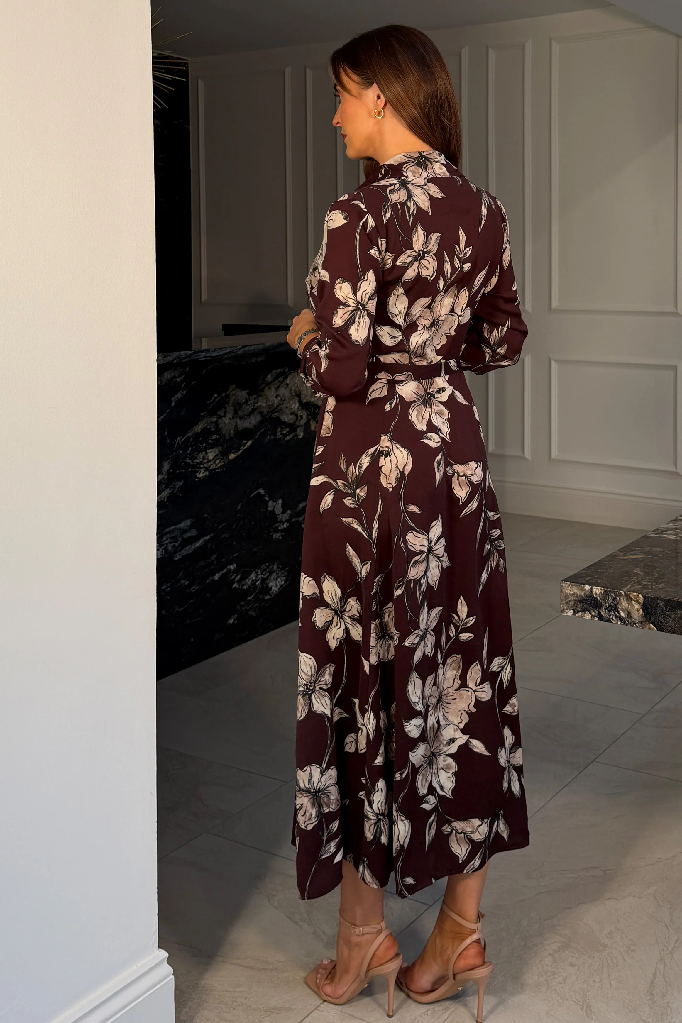 Angela Long Sleeve Maxi Shirt Dress Plum Floral - Image 4