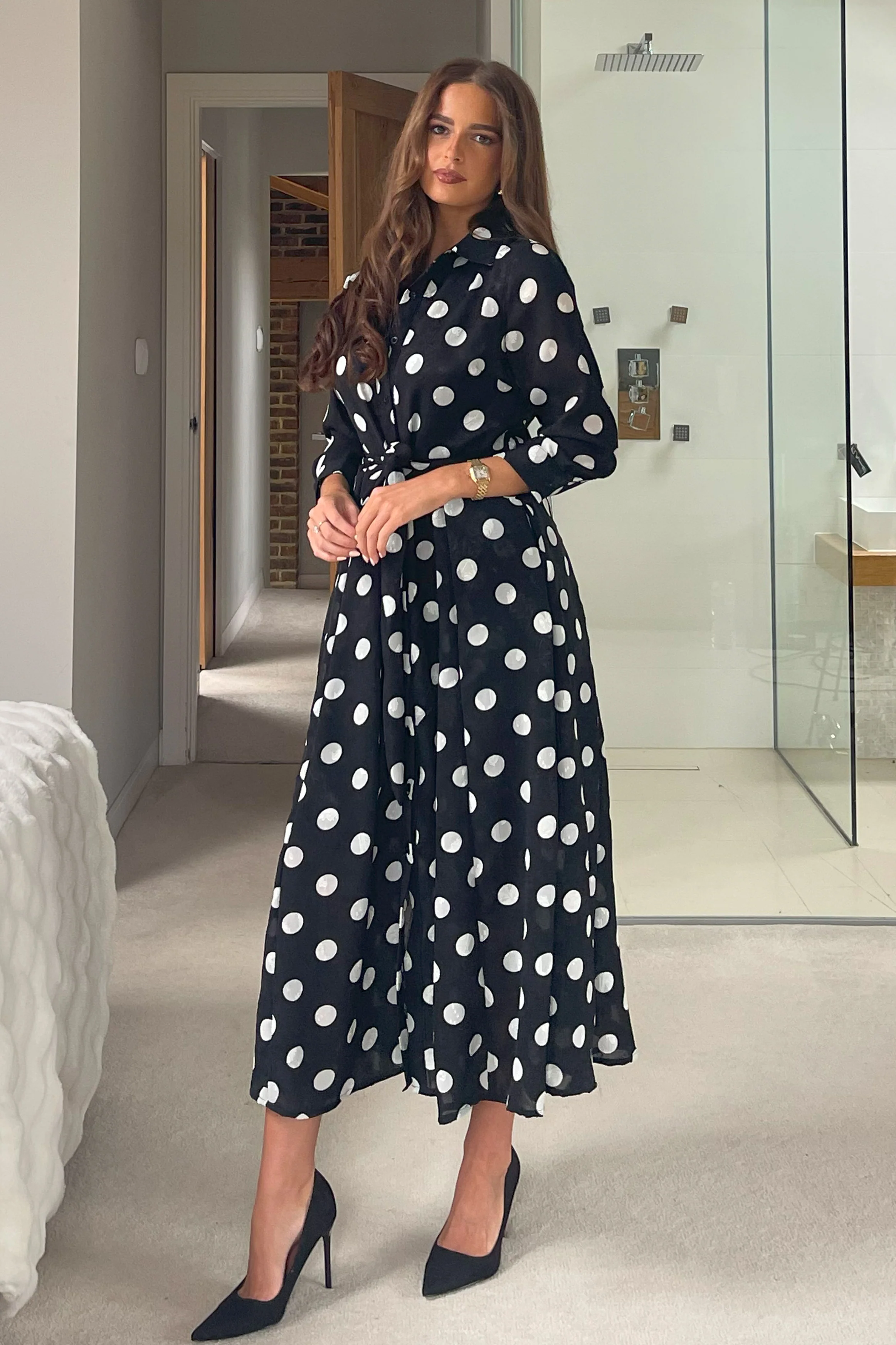 Angela Long Sleeve Maxi Shirt Dress Spot Burnout - Image 5