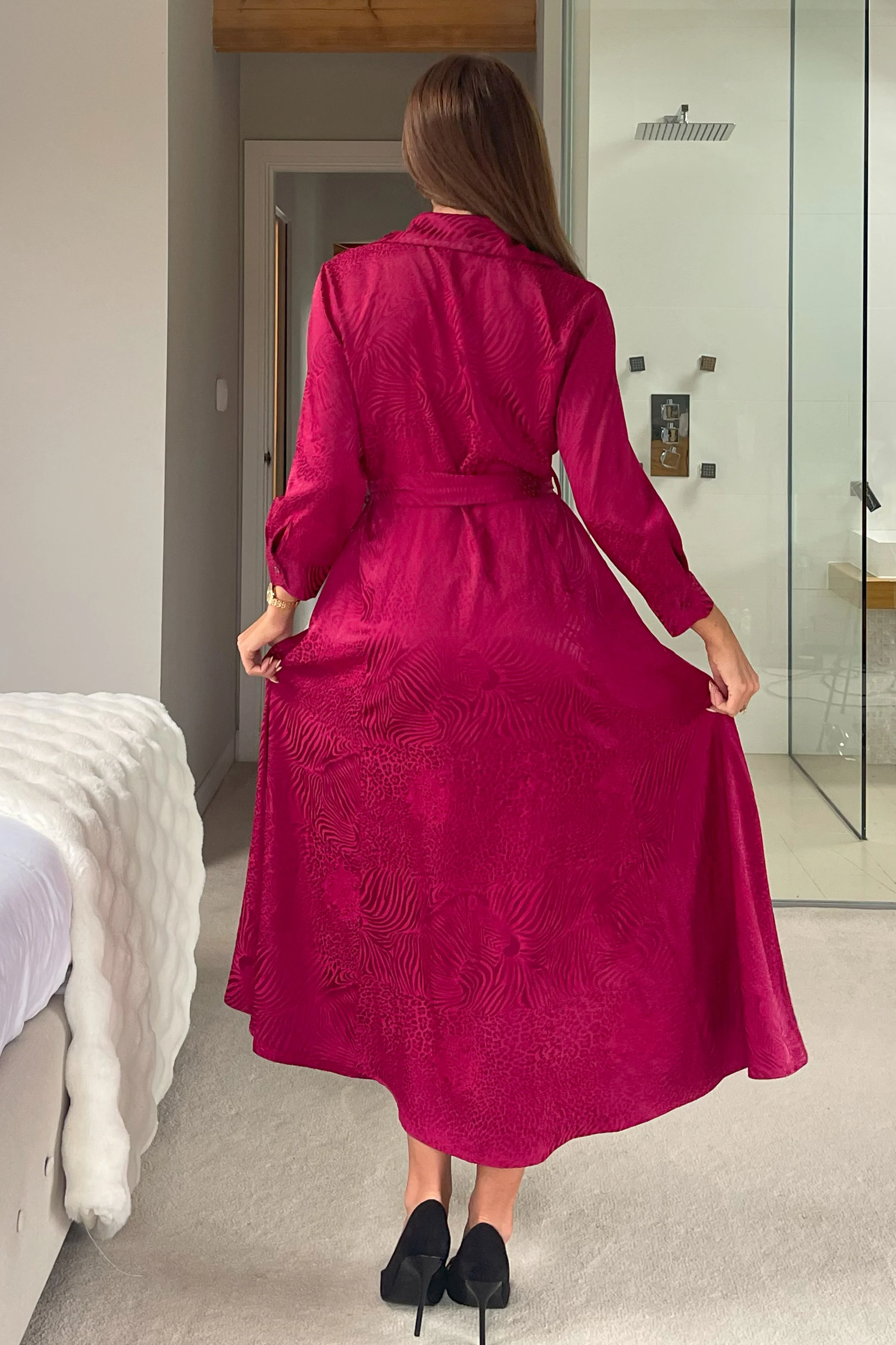 Angela Long Sleeve Maxi Shirt Dress Wine Animal - Image 6