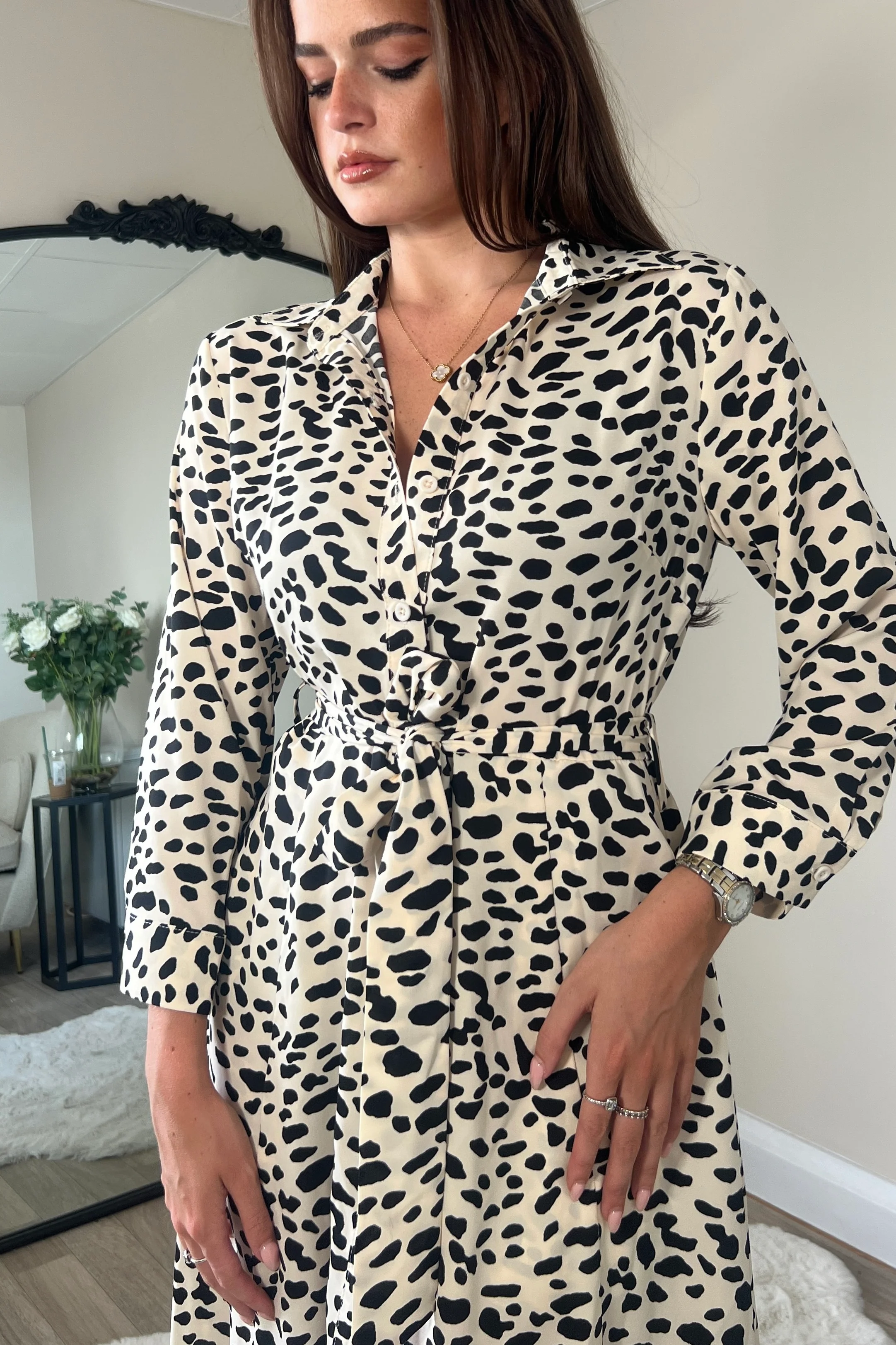 Angela Neutral Animal Print Shirt Maxi Dress - Image 2
