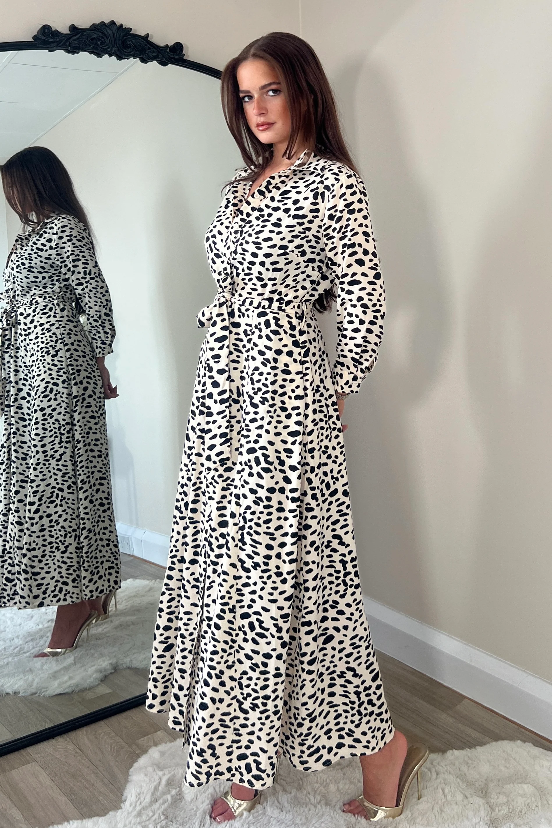 Angela Neutral Animal Print Shirt Maxi Dress - Image 3