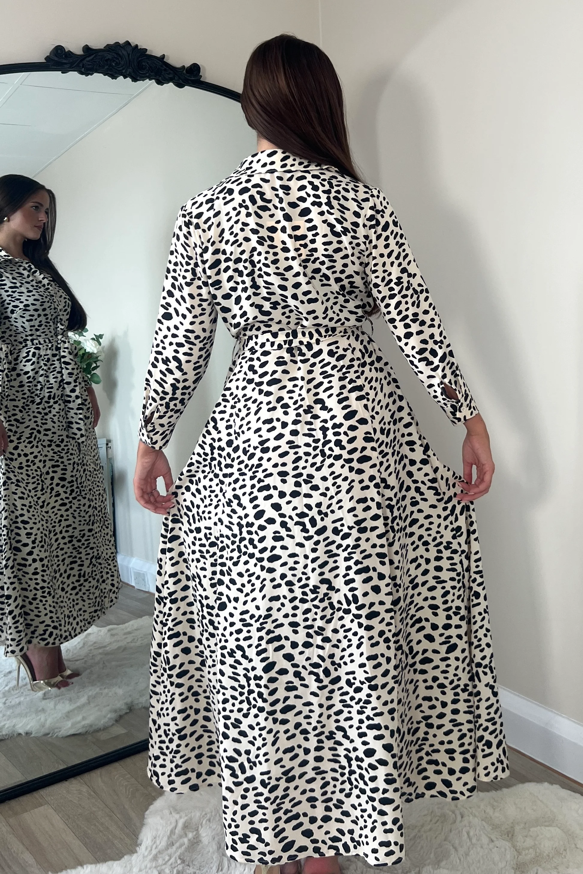 Angela Neutral Animal Print Shirt Maxi Dress - Image 4