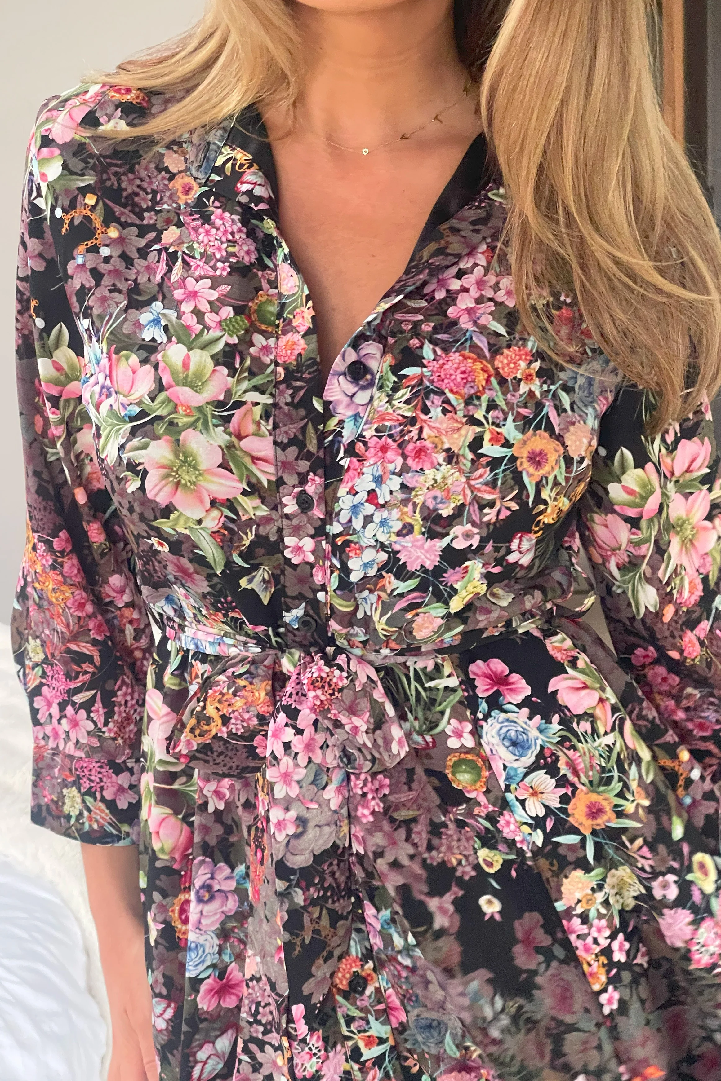 Angela Black Floral Shirt Maxi Dress - Image 2