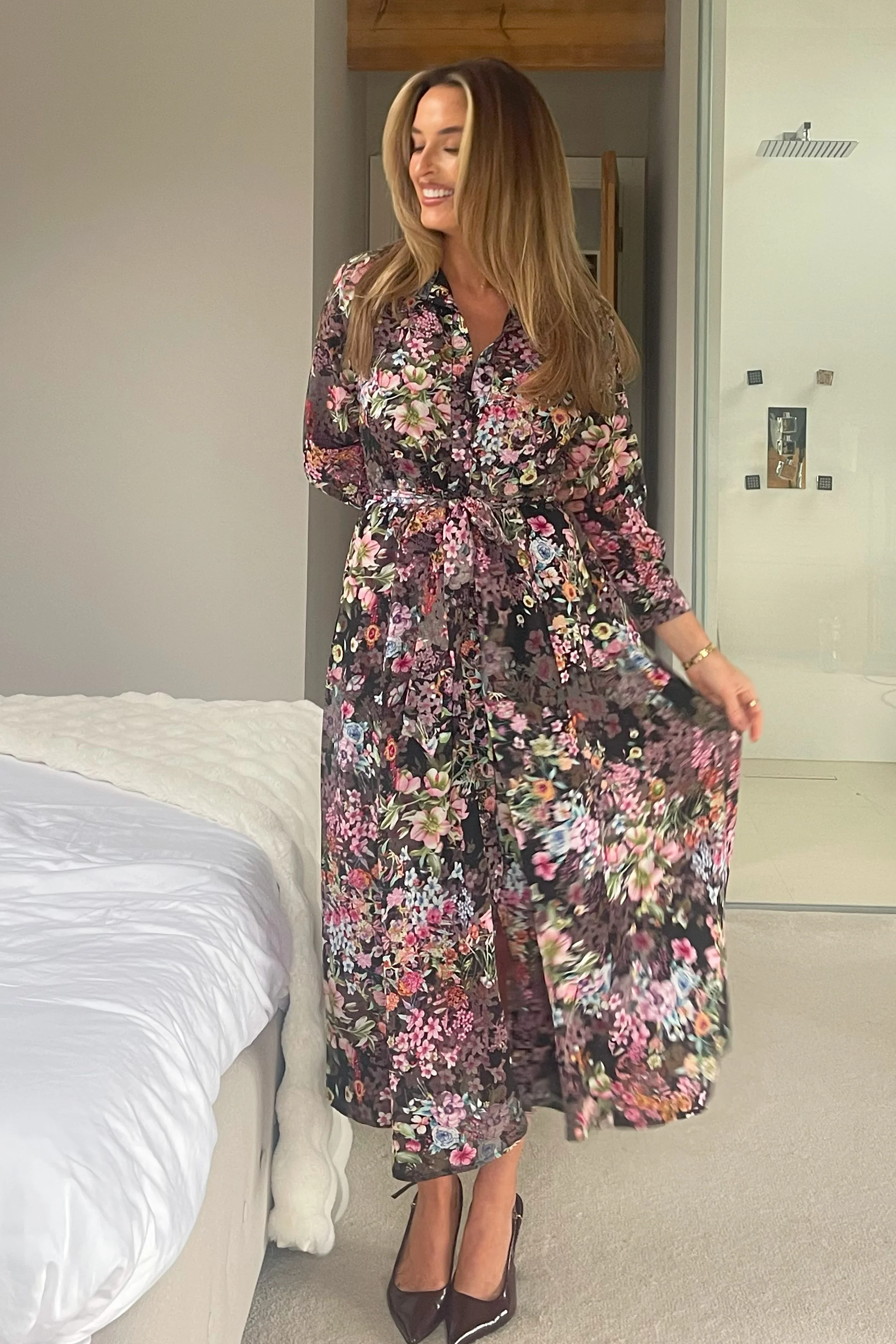 Angela Black Floral Shirt Maxi Dress - Image 5