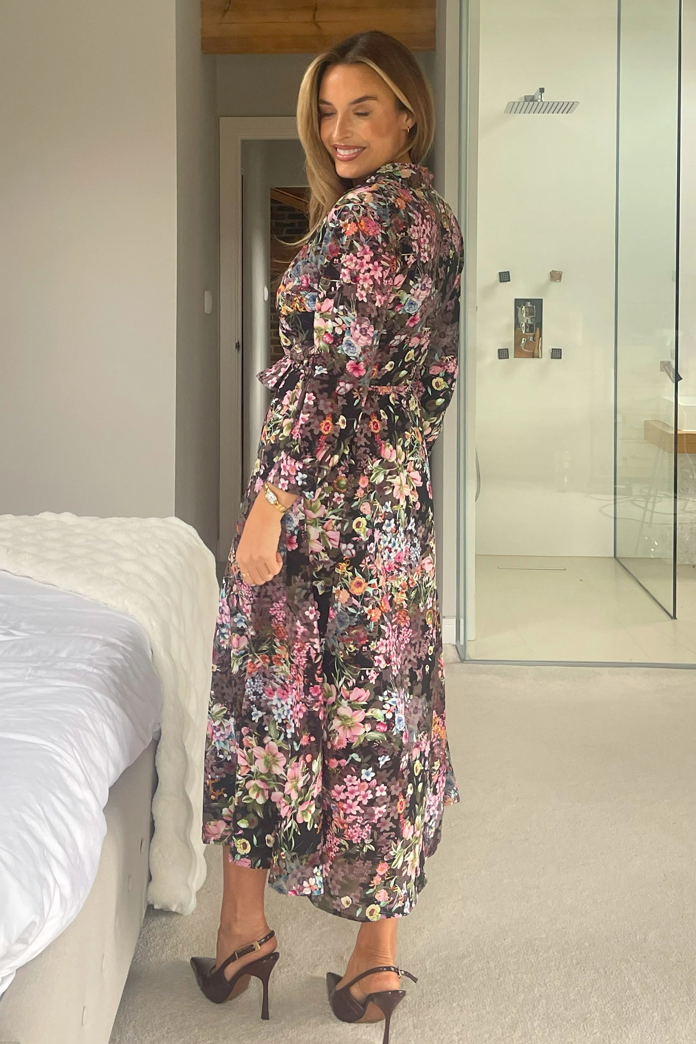Angela Black Floral Shirt Maxi Dress - Image 6