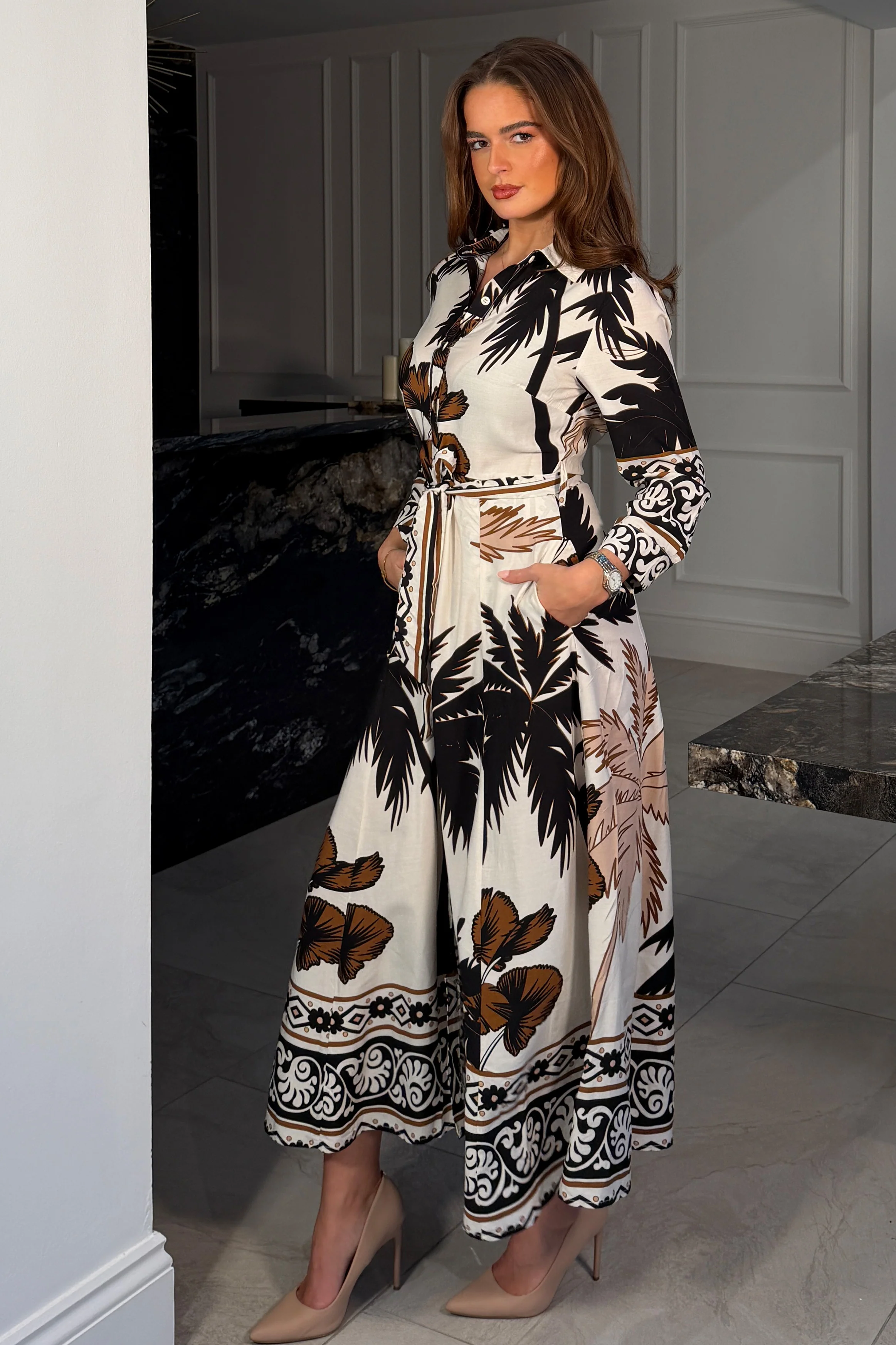 Angela Palm Print Shirt Maxi Dress - Image 3
