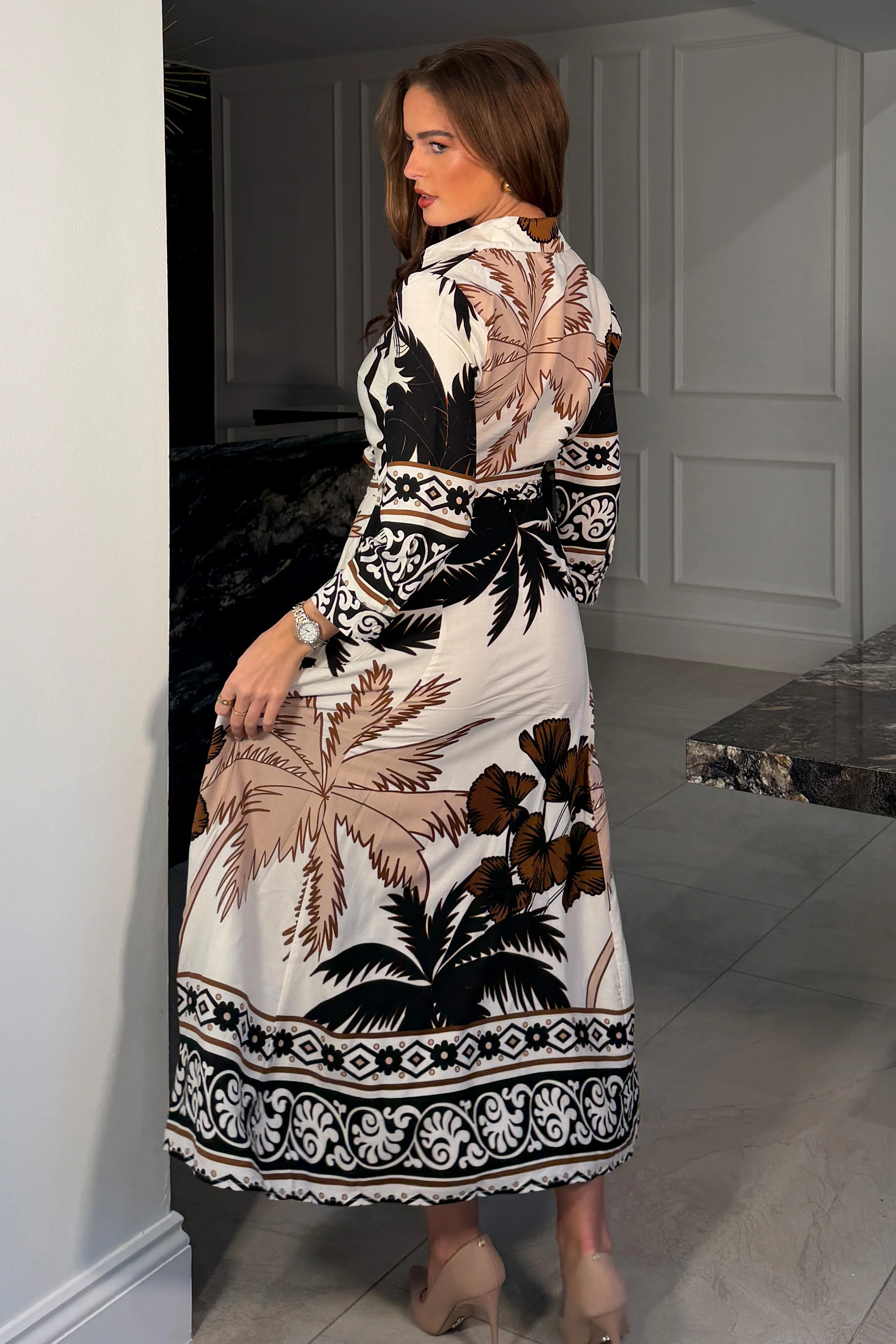 Angela Palm Print Shirt Maxi Dress - Image 4