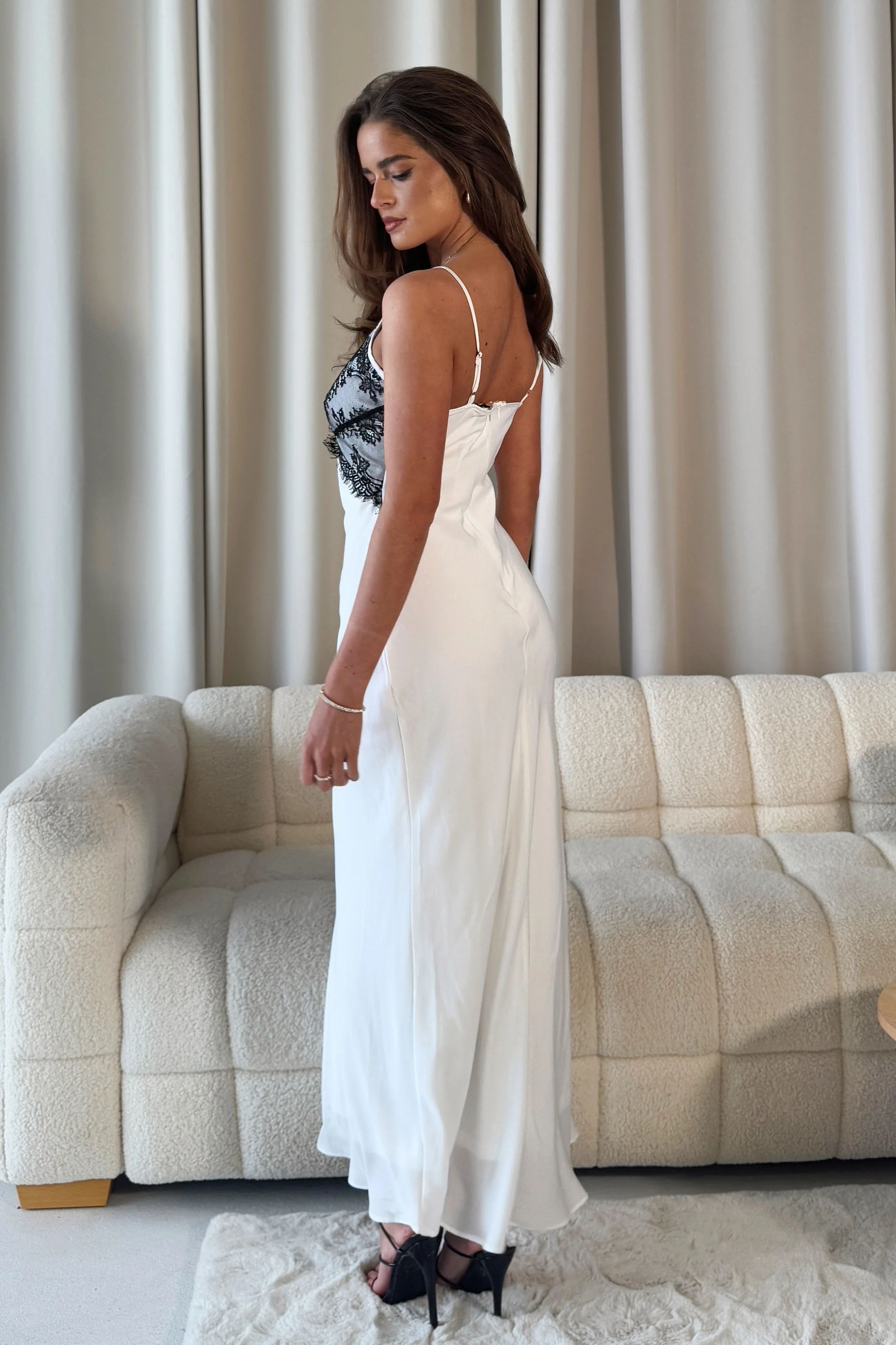 Anne White Slip Dress With Black Lace - Image 6