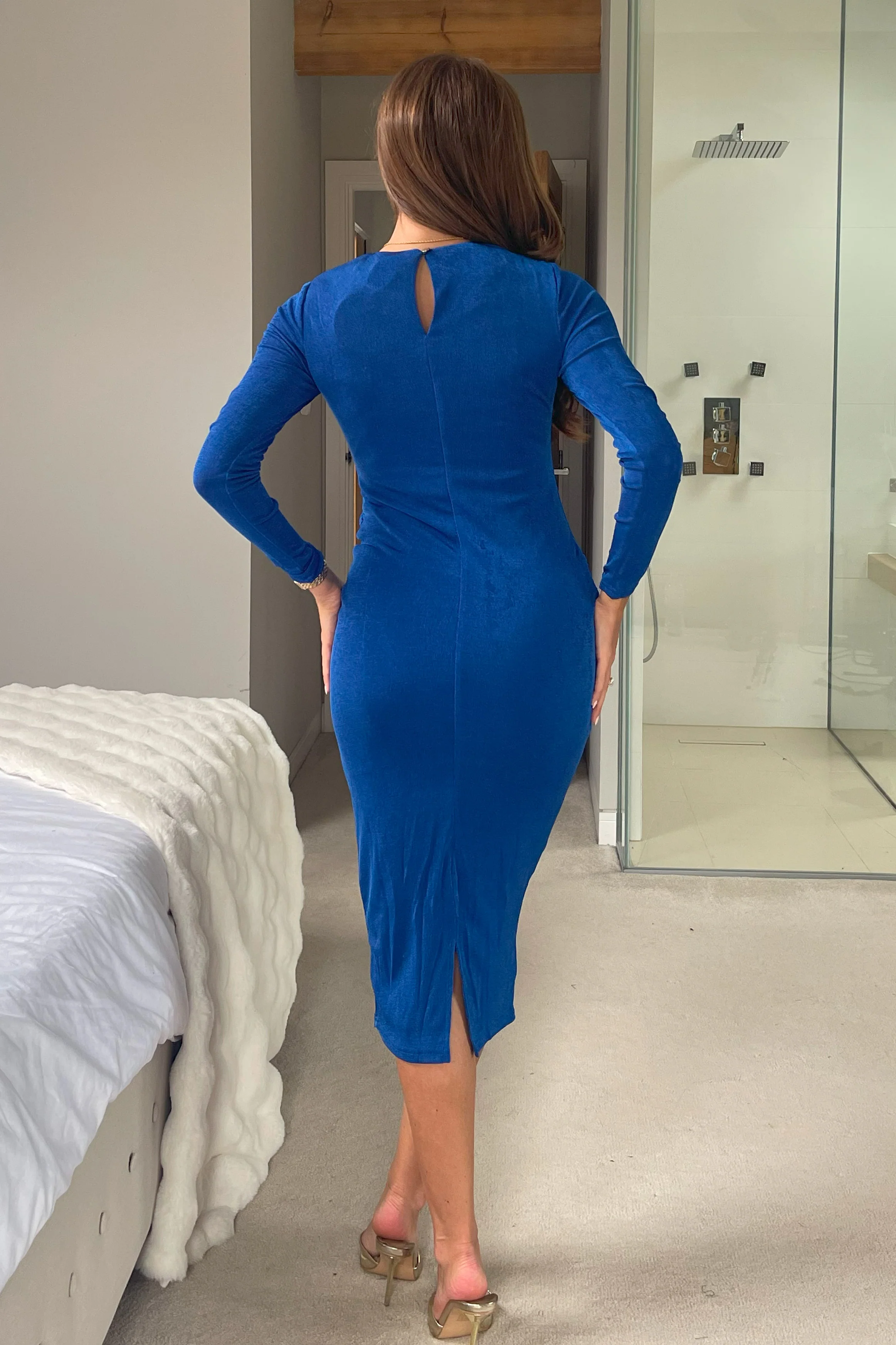 Antonia Blue Wrap Detail Midi Dress - Image 4